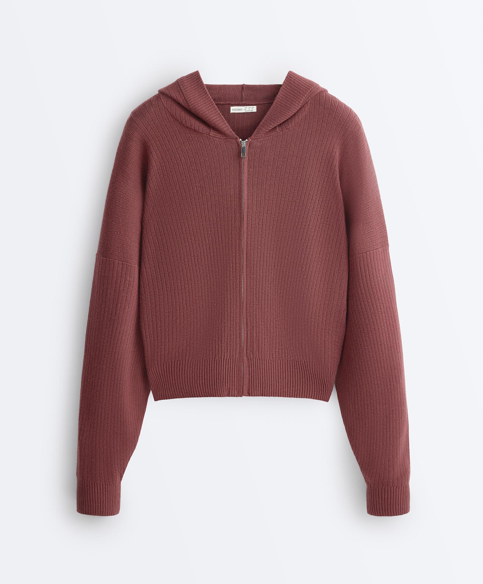 Rib-knit hooded jacket — MAHOGANY