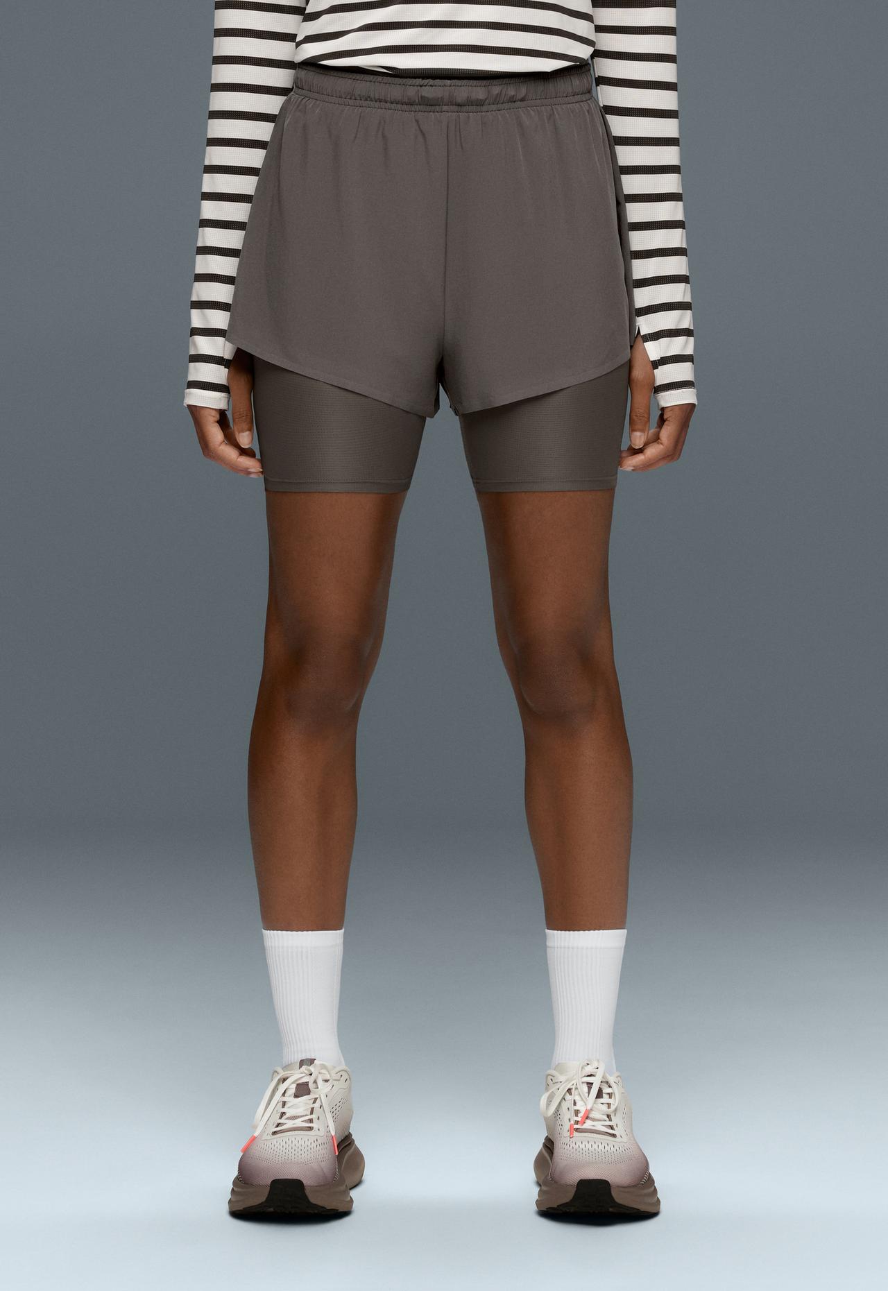 Technical mid rise 2-in-1 shorts — CHARCOAL GREY