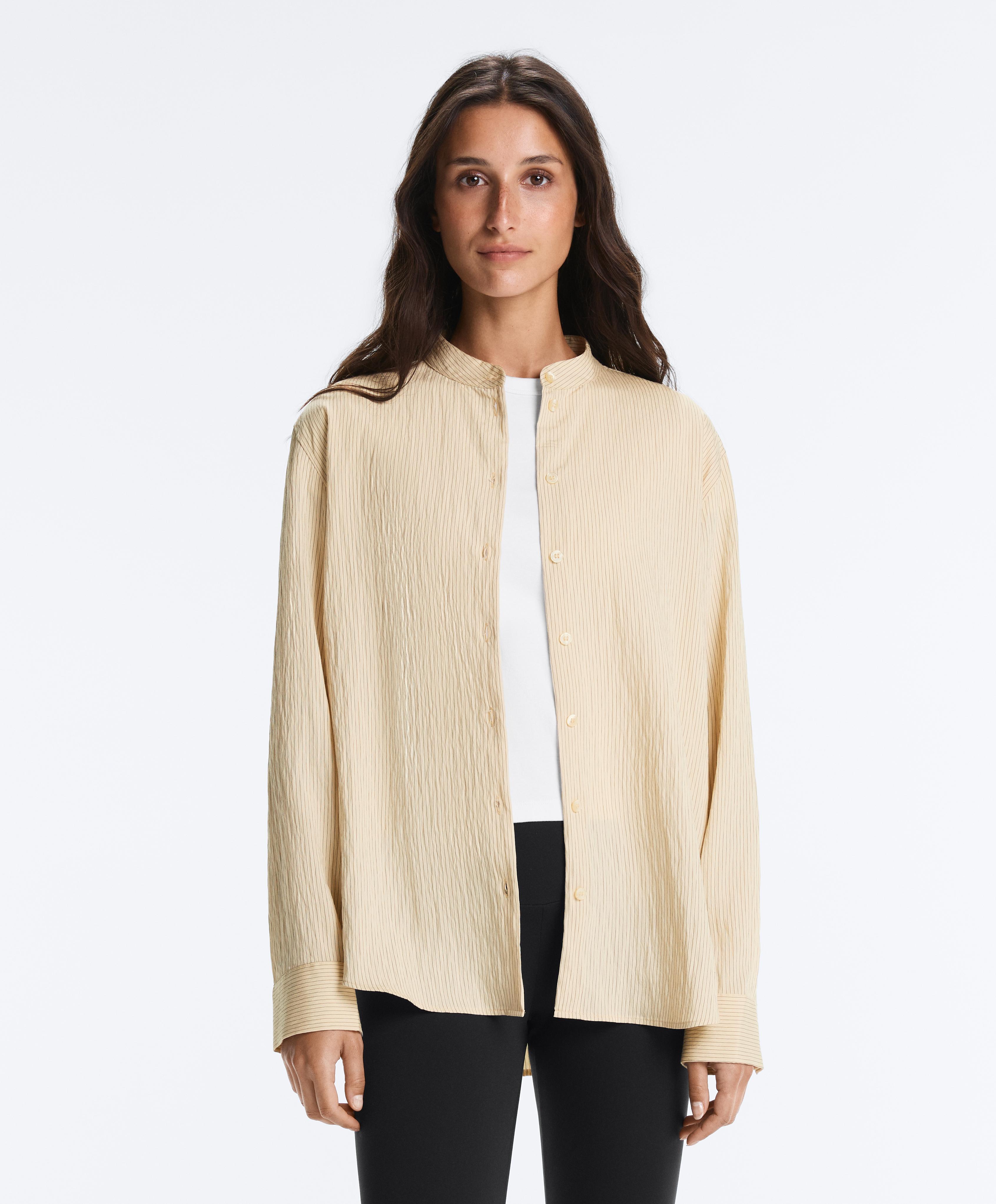 Stand-up collar modal blend striped shirt