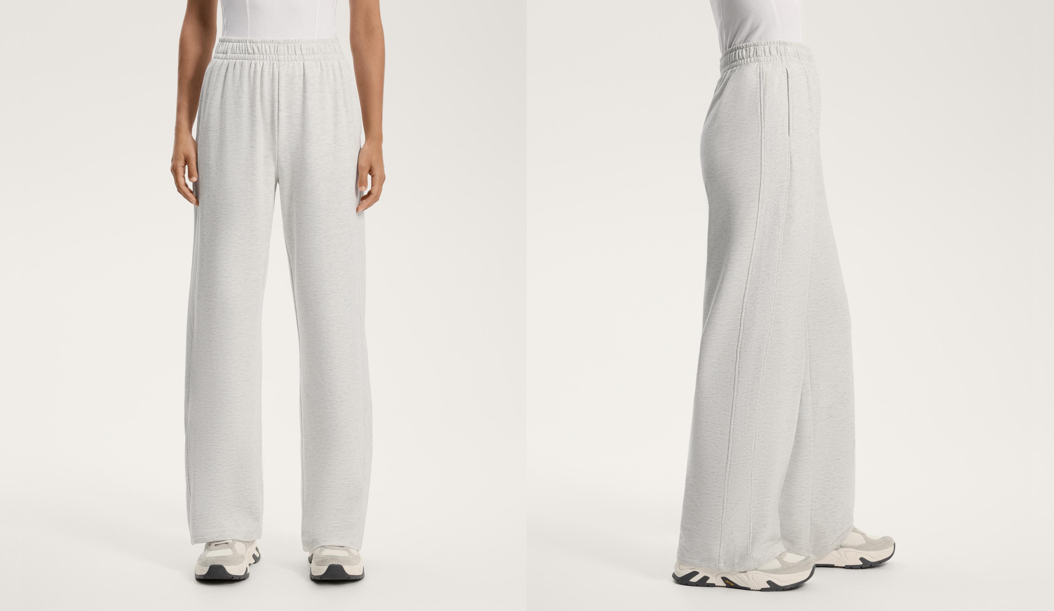 Wide leg trousers with rib detail in cotton and modal