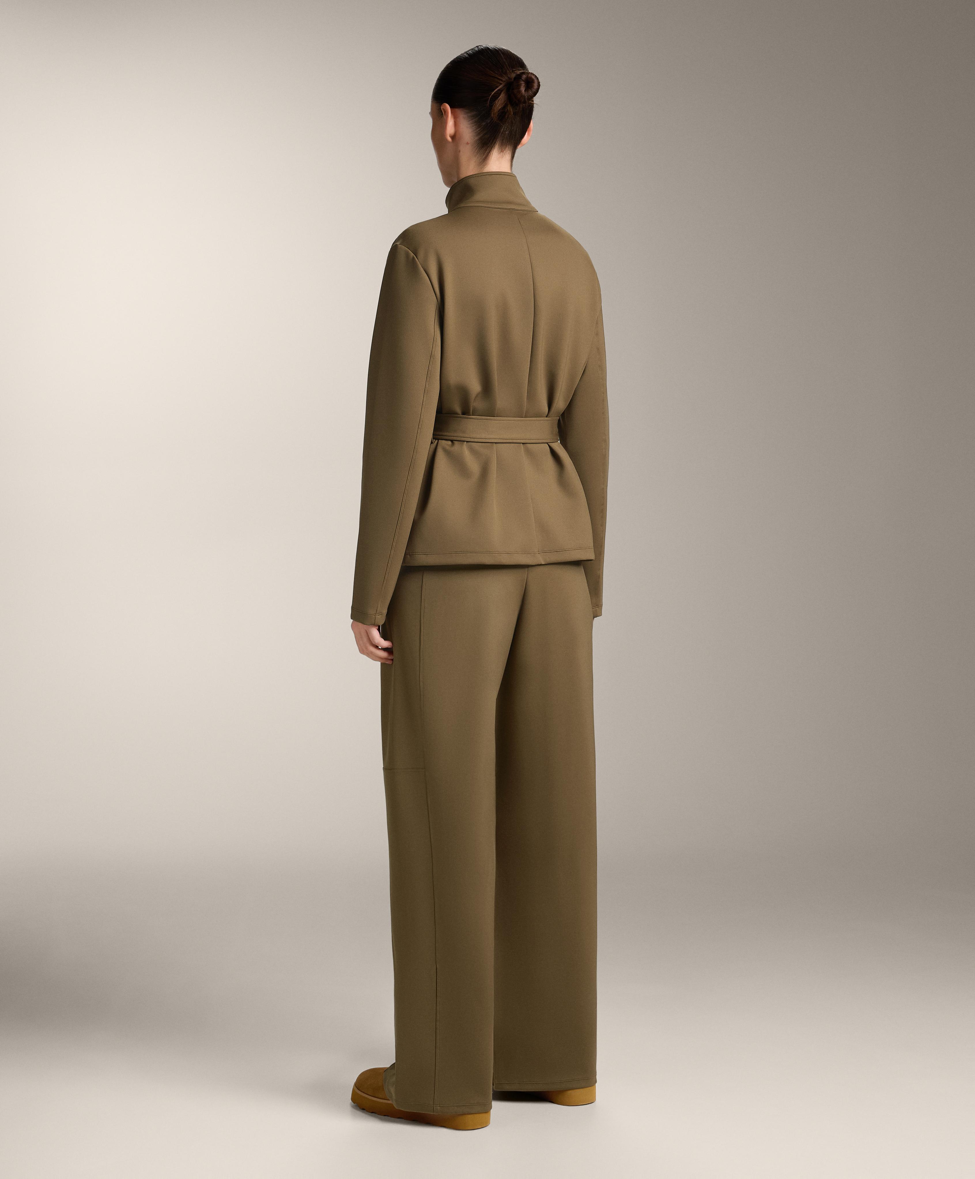 High rise neoprene-effect straight-leg trousers — OLIVE GREEN