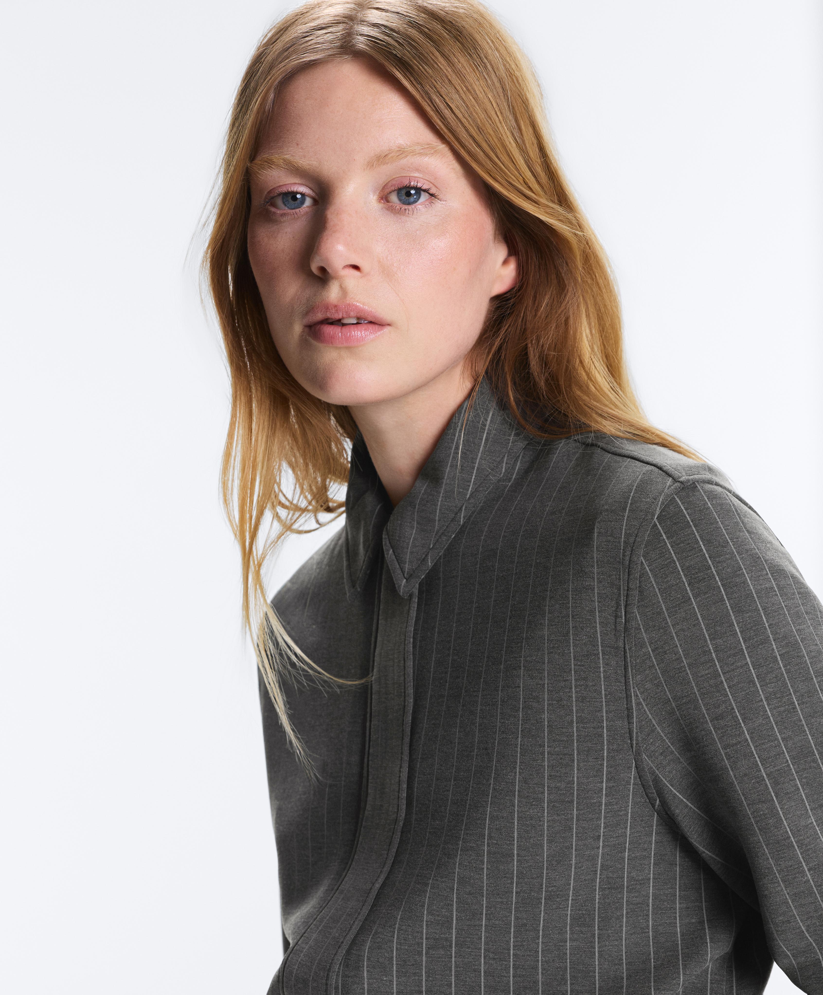 Long belted jacket with soft-touch modal — DARK GREY