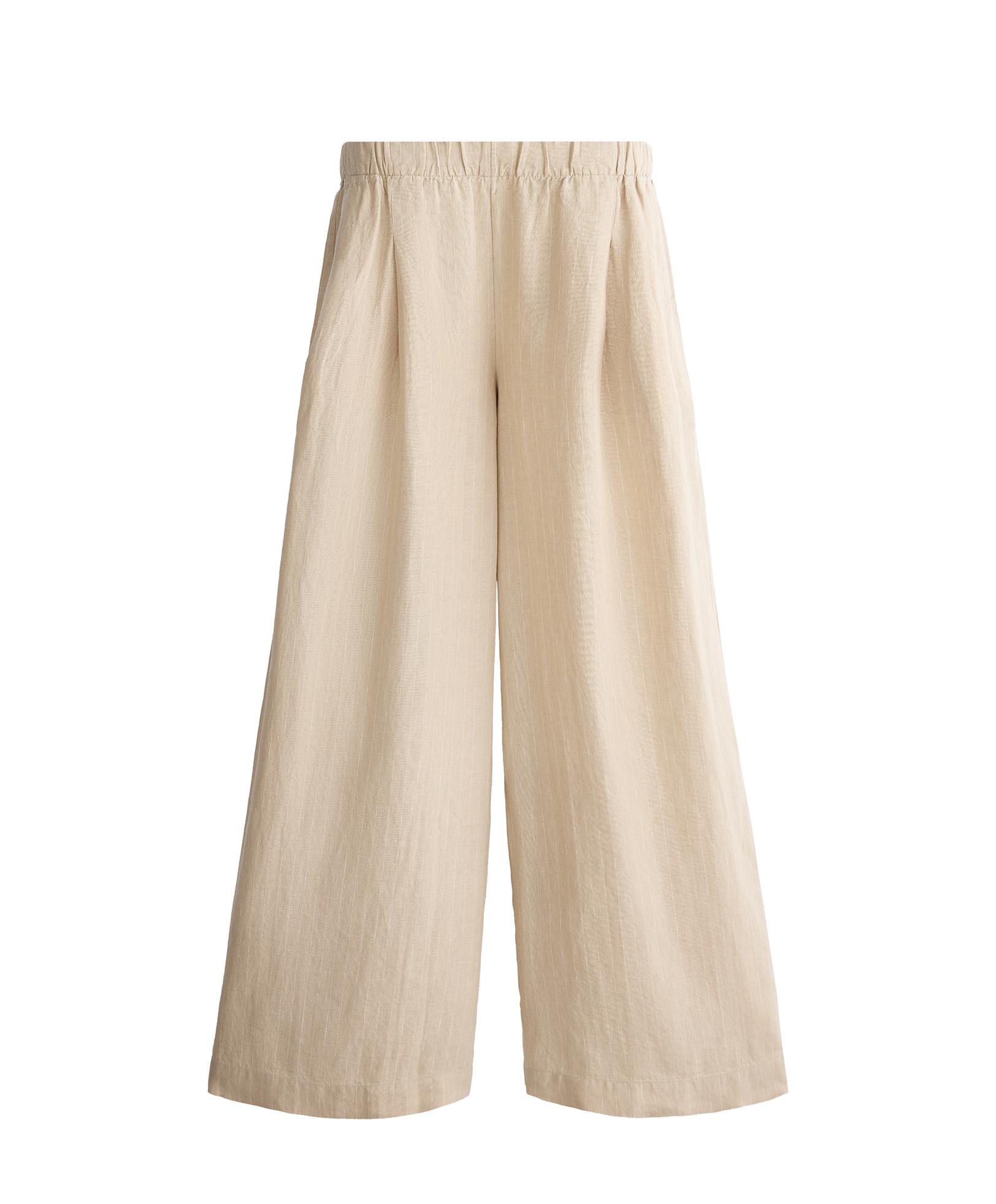 100% linen wide-leg striped trousers — SANDY