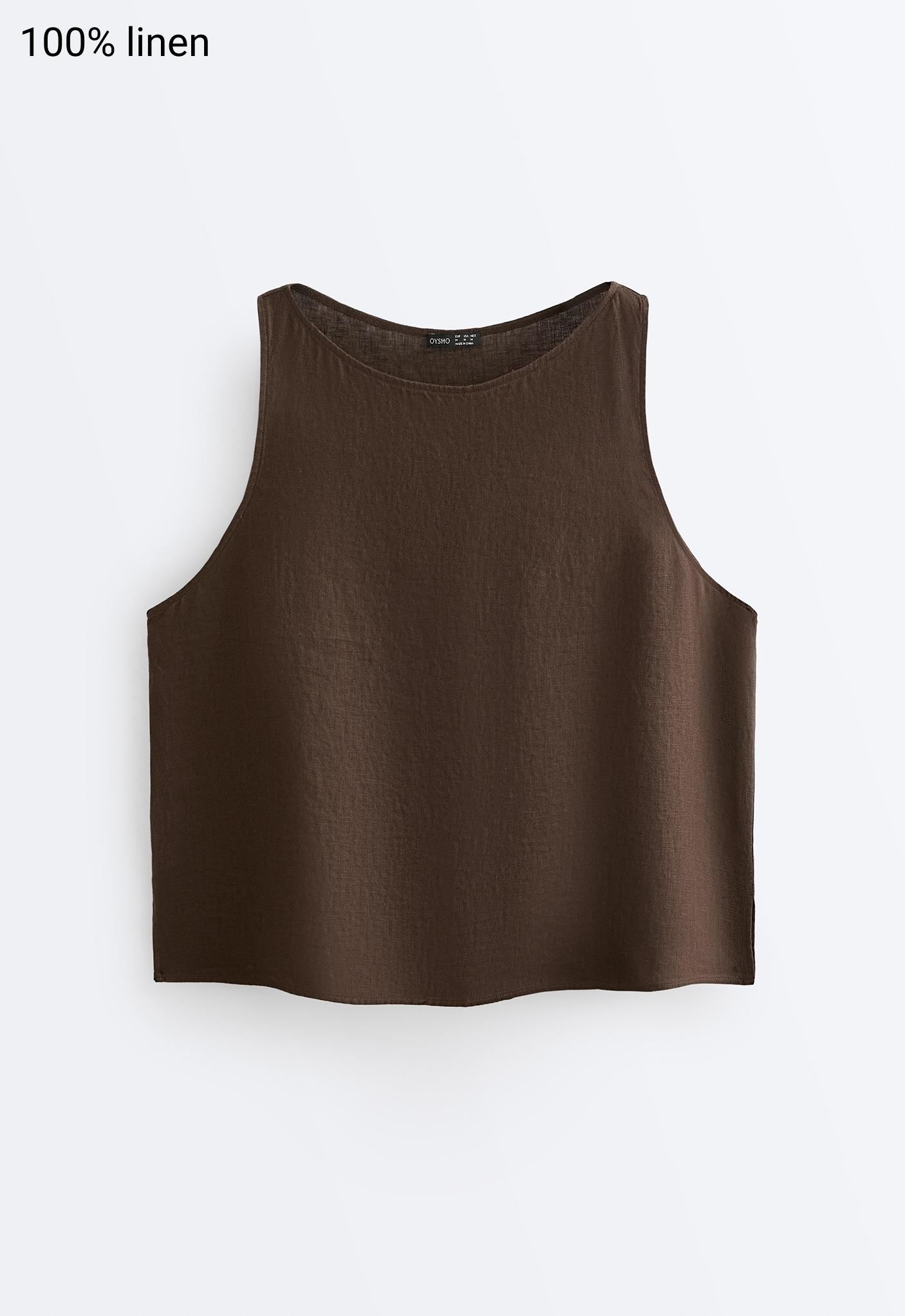 100% linen boxy top — DARK BROWN