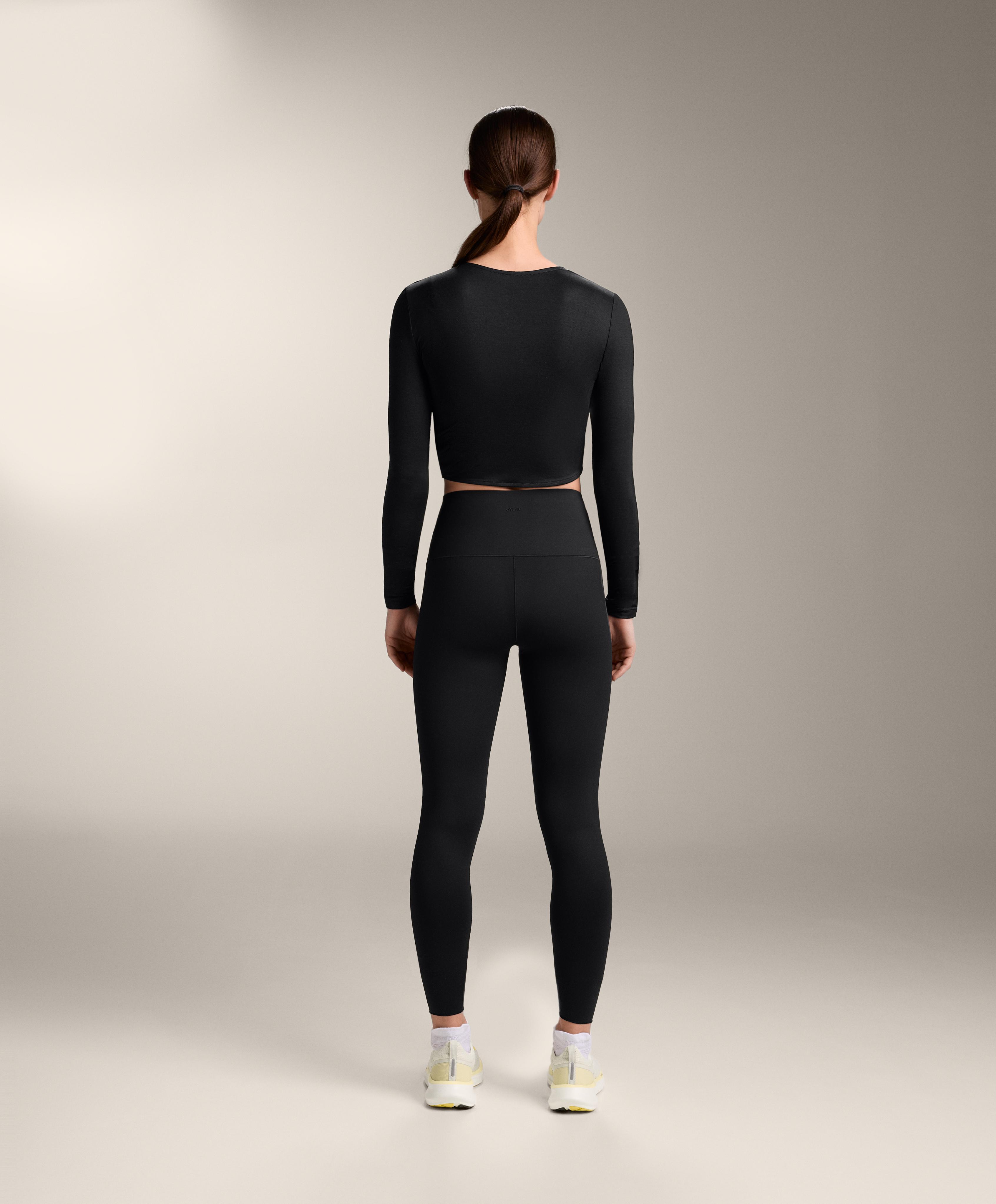 Multi-position long sleeve knotted lyocell blend T-shirt — BLACK