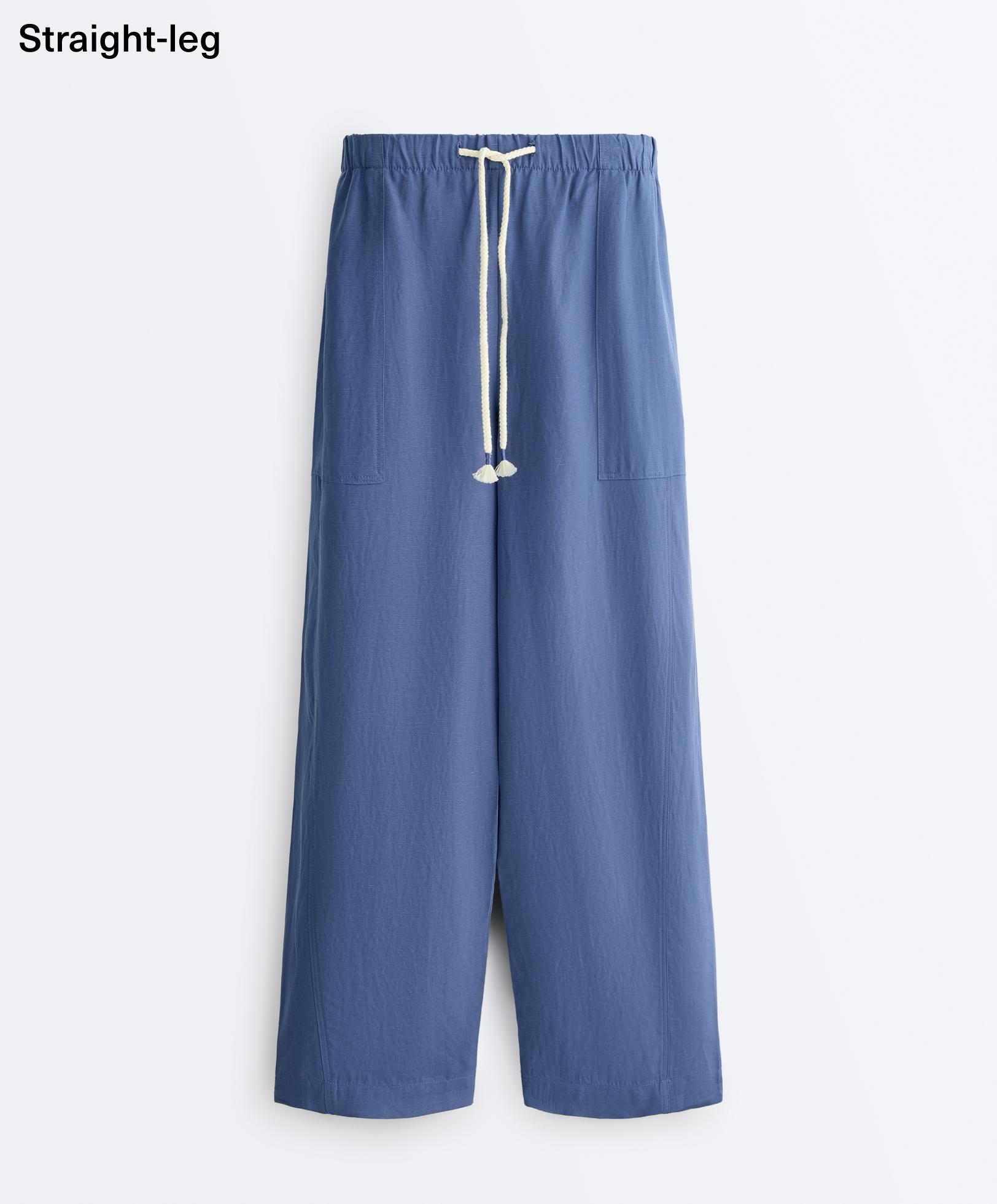 Lyocell blend and 24% linen straight trousers — MID-WASHED BLUE