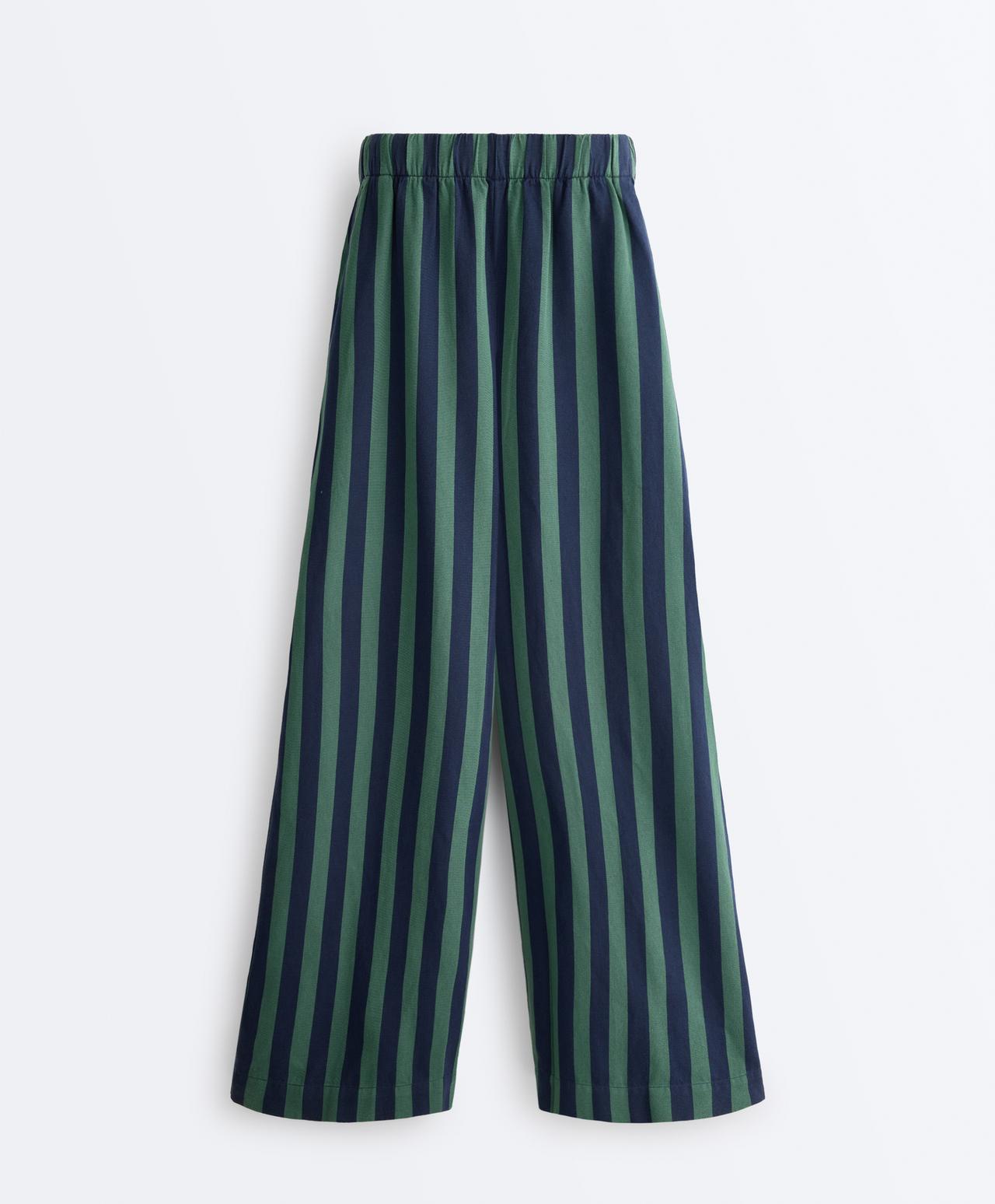 Wide-leg cotton blend striped trousers — GREEN