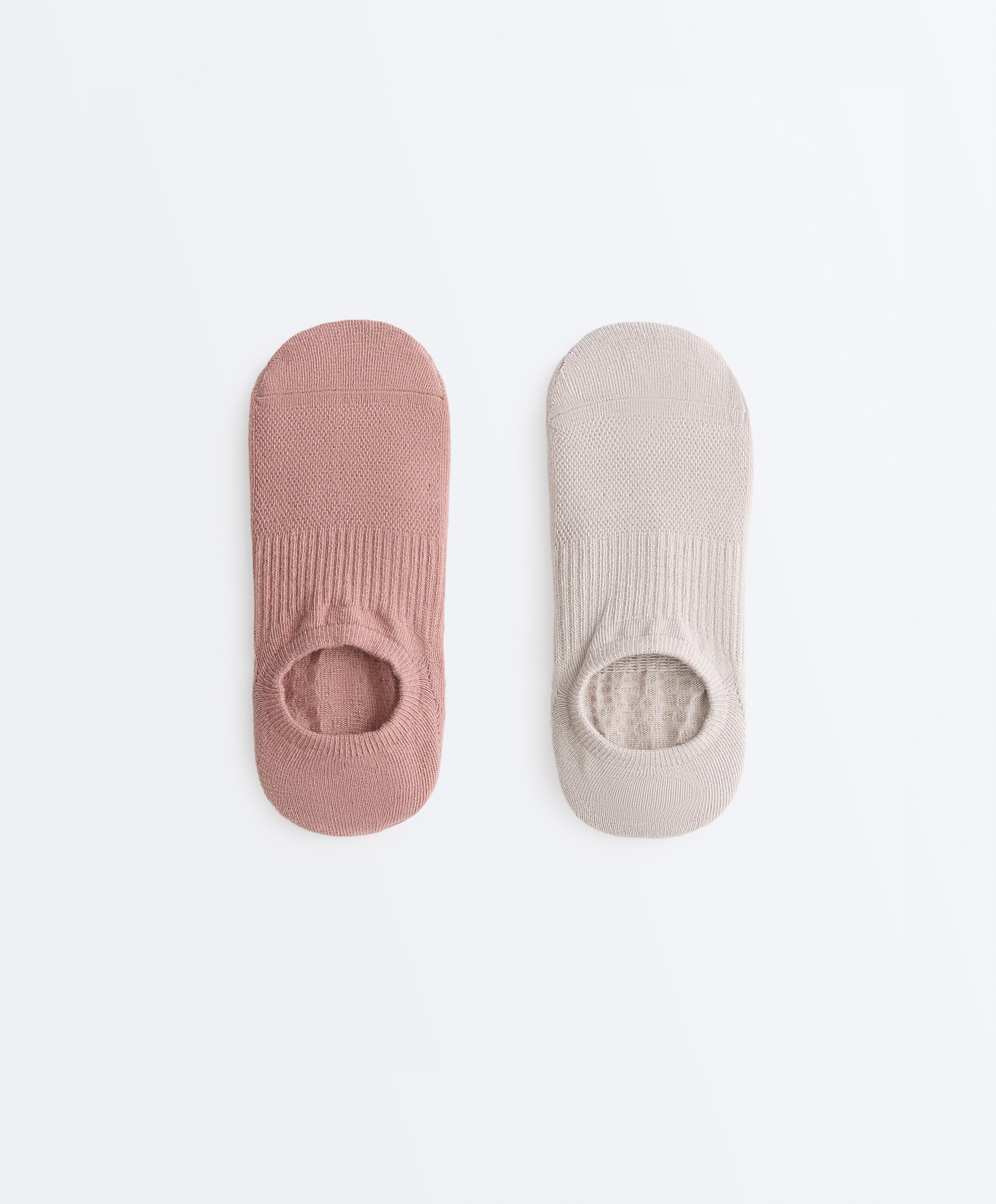 2 pairs of invisible cotton blend yoga and Pilates socks — PALE PINK