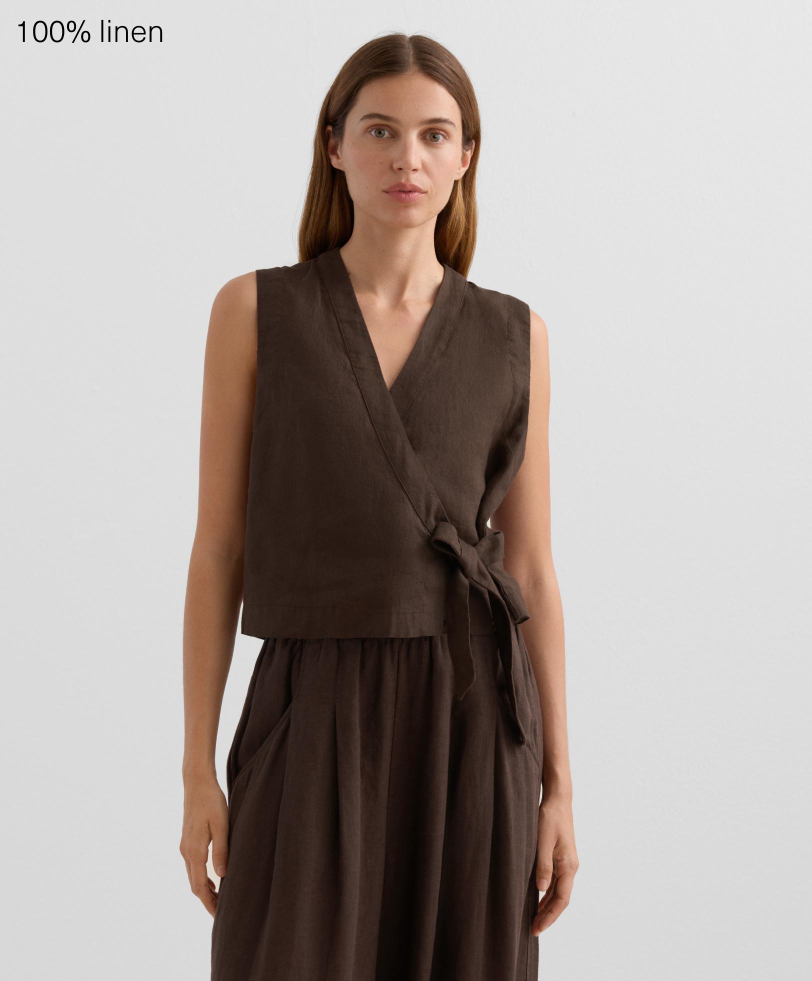 Top met overslag en strik van 100% linnen - Sale