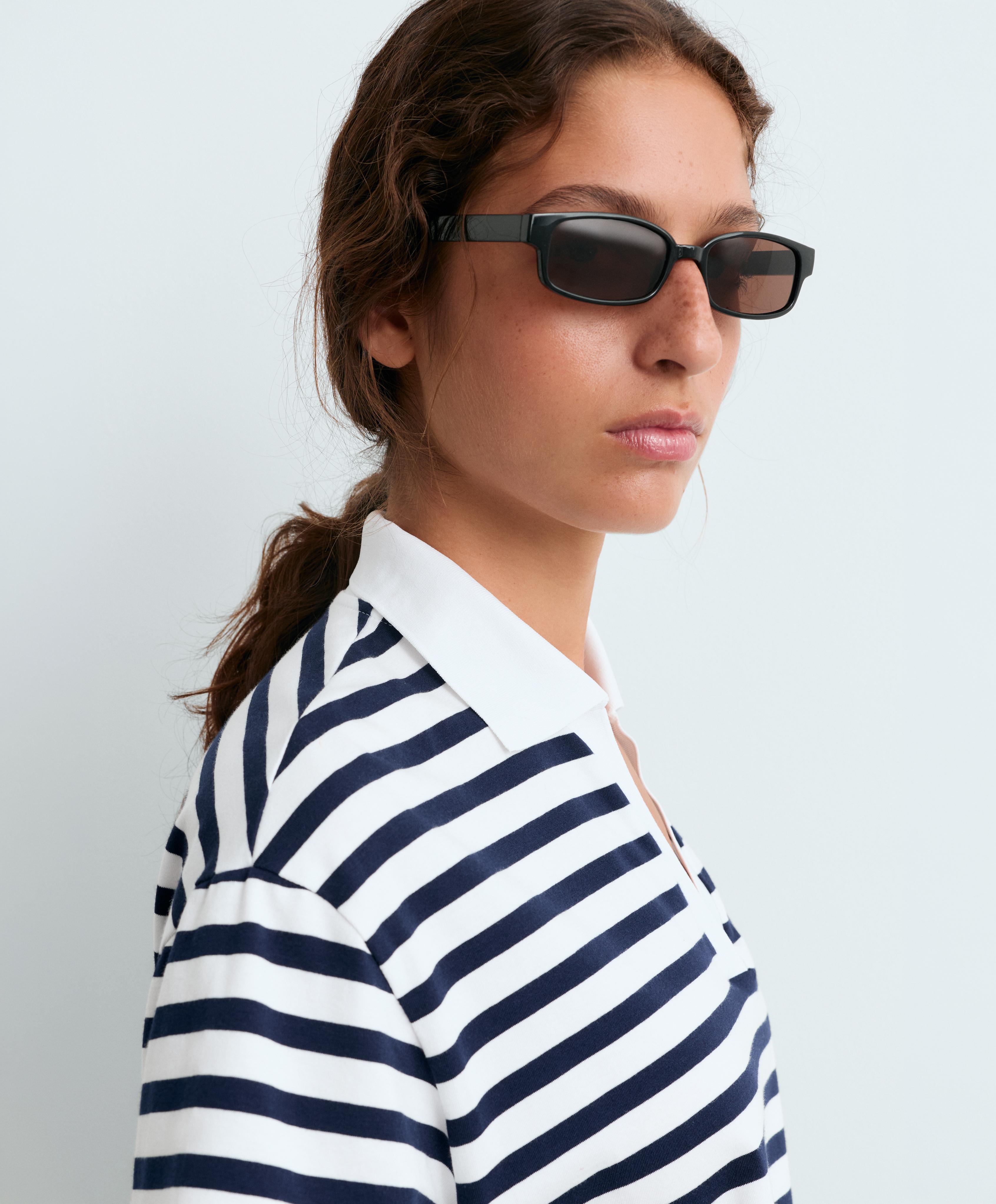 Boxy short-sleeved polo neck cotton blend T-shirt — NAVY BLUE