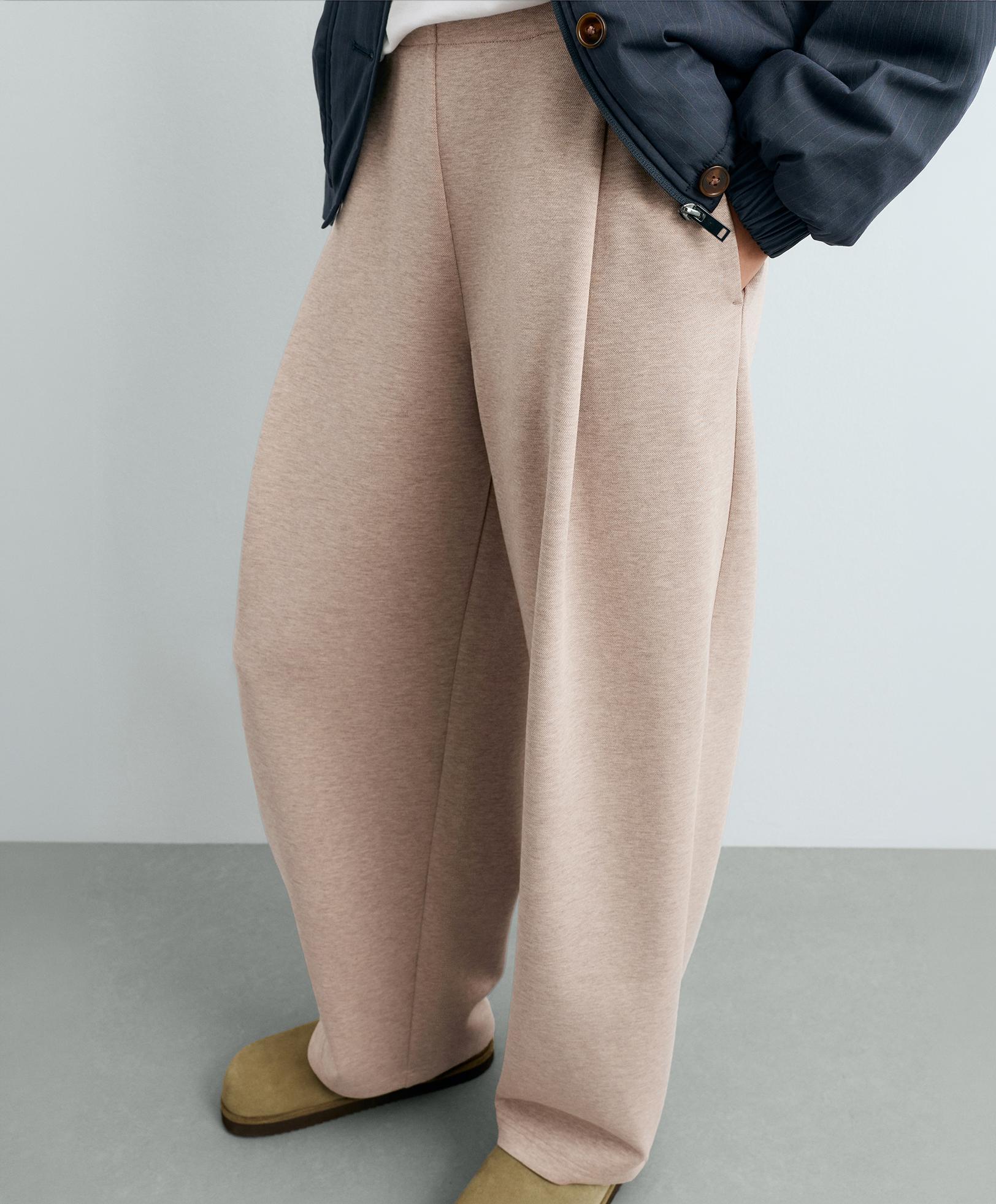 Piqué cotton cocoon trousers — SOFT MINK