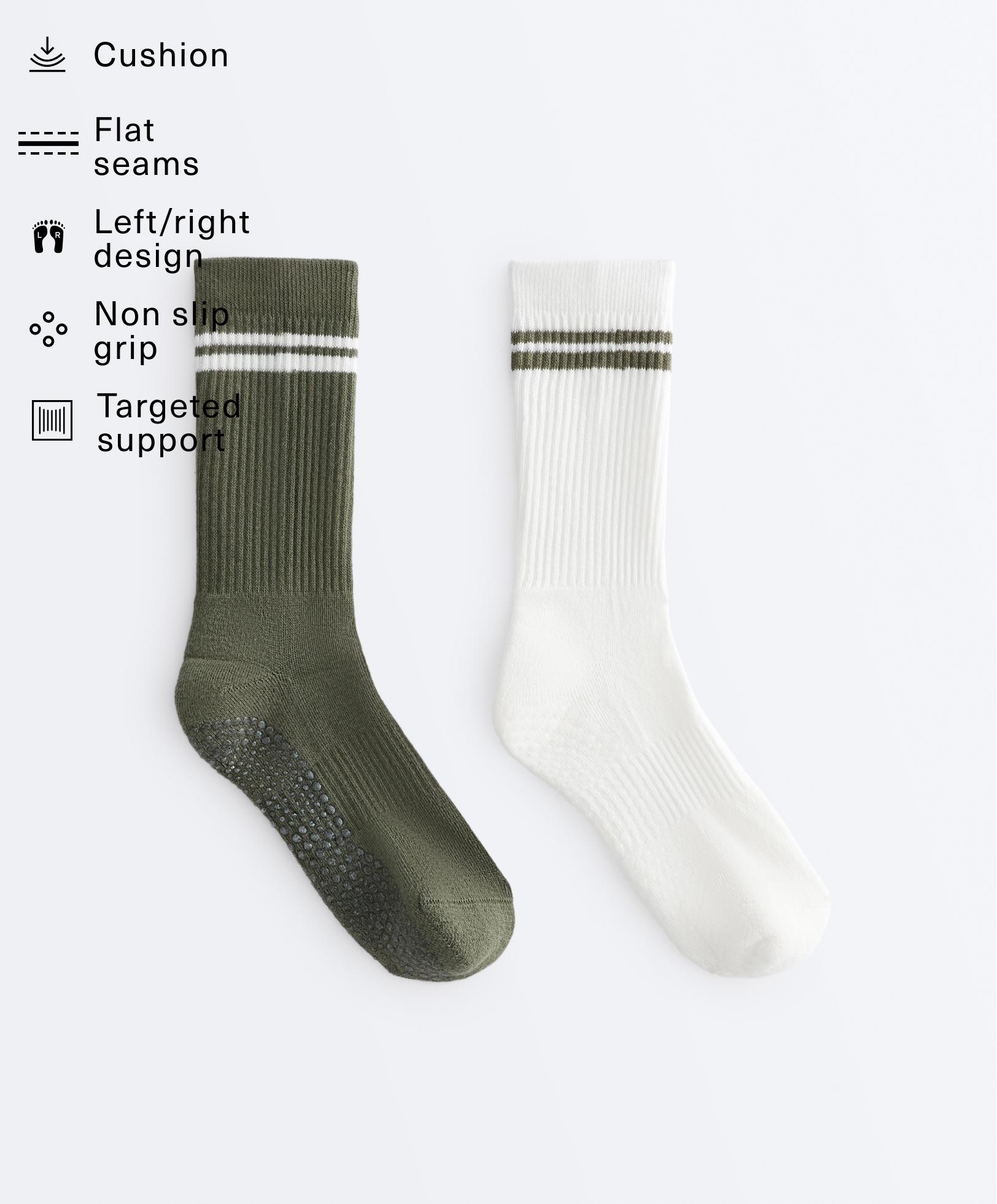 2 pairs of classic cotton blend yoga and Pilates socks — KHAKI