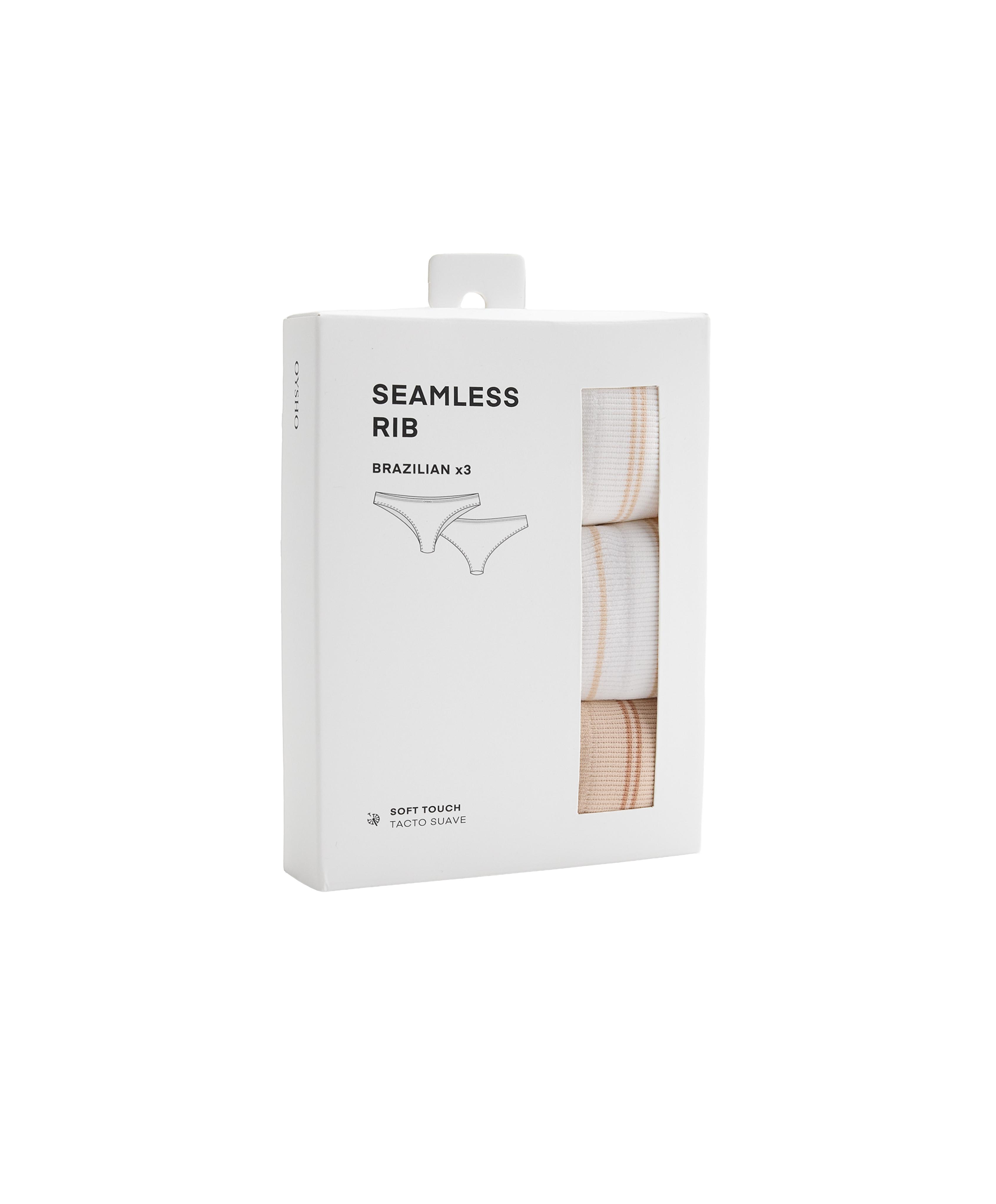 3 seamless ribbed polyamide blend Brazilian briefs — WHITE