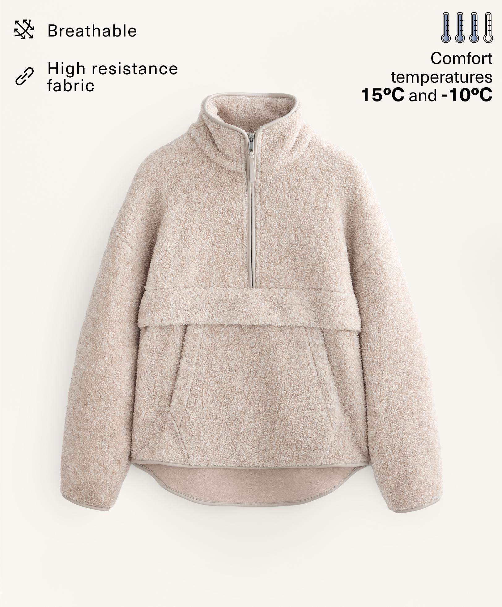 Faux-shearling sweatshirt with front pocket — PALE ASPHALT