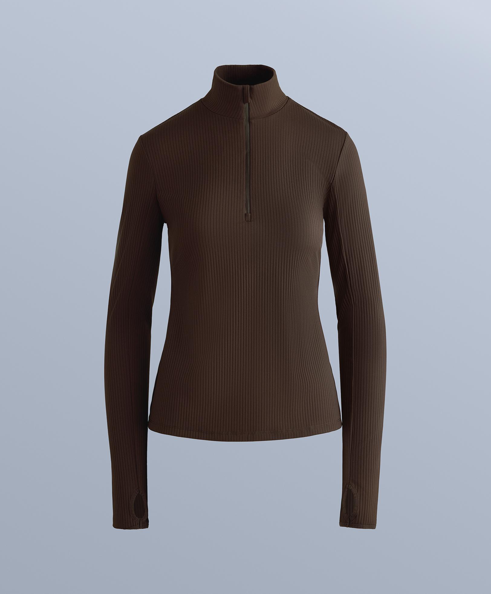 Thermal base layer rib T-shirt — DARK REDDISH‑BROWN