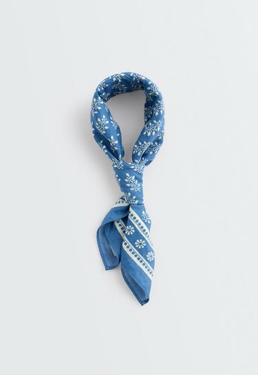 Printed 100% cotton scarf — PALE BLUE 1