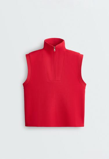 Cotton piqué sleeveless vest — BRIGHT RED 6