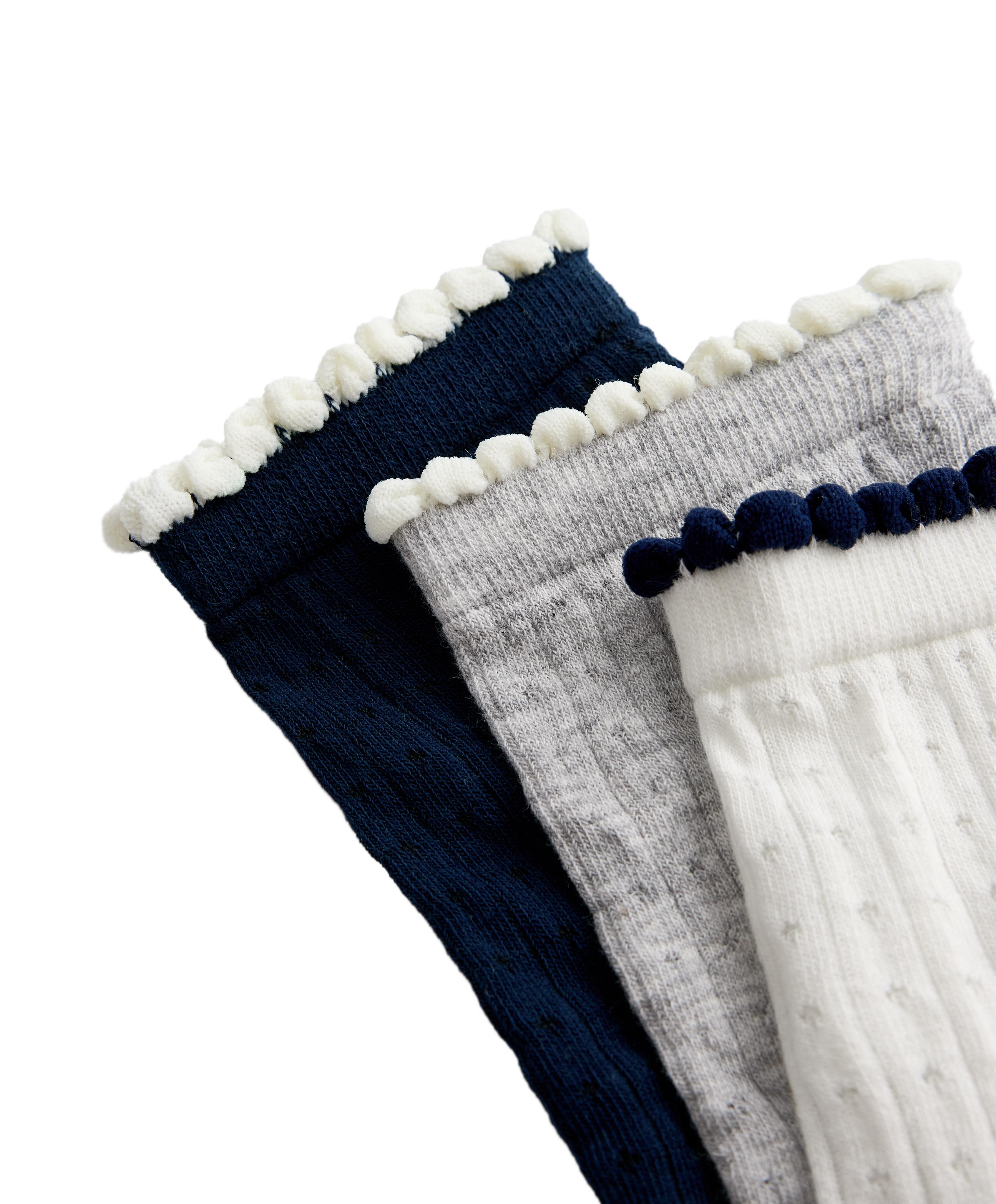 3 pairs of cotton blend bubble quarter socks — ECRU