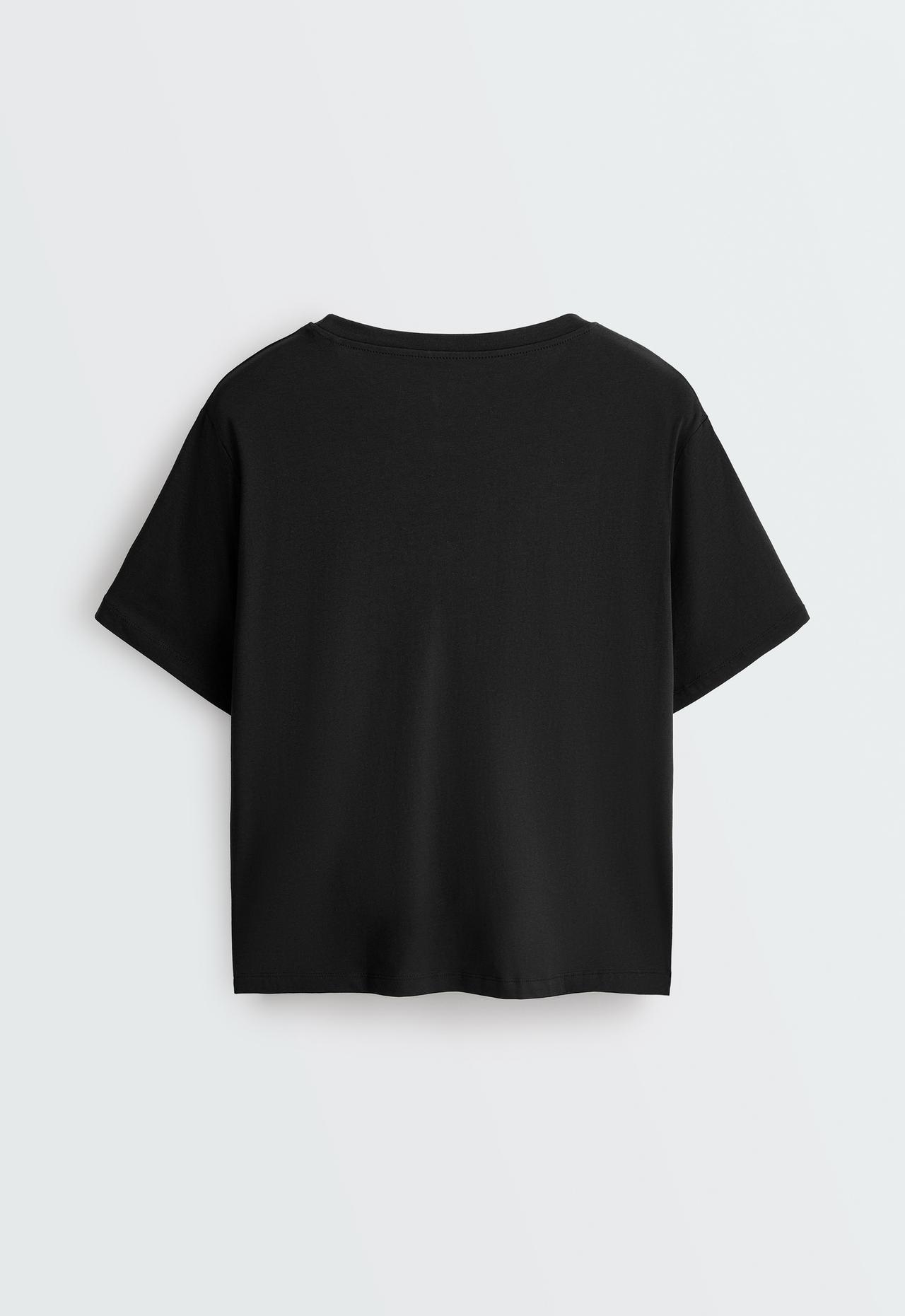 Boxy short-sleeved cotton blend T-shirt — BLACK
