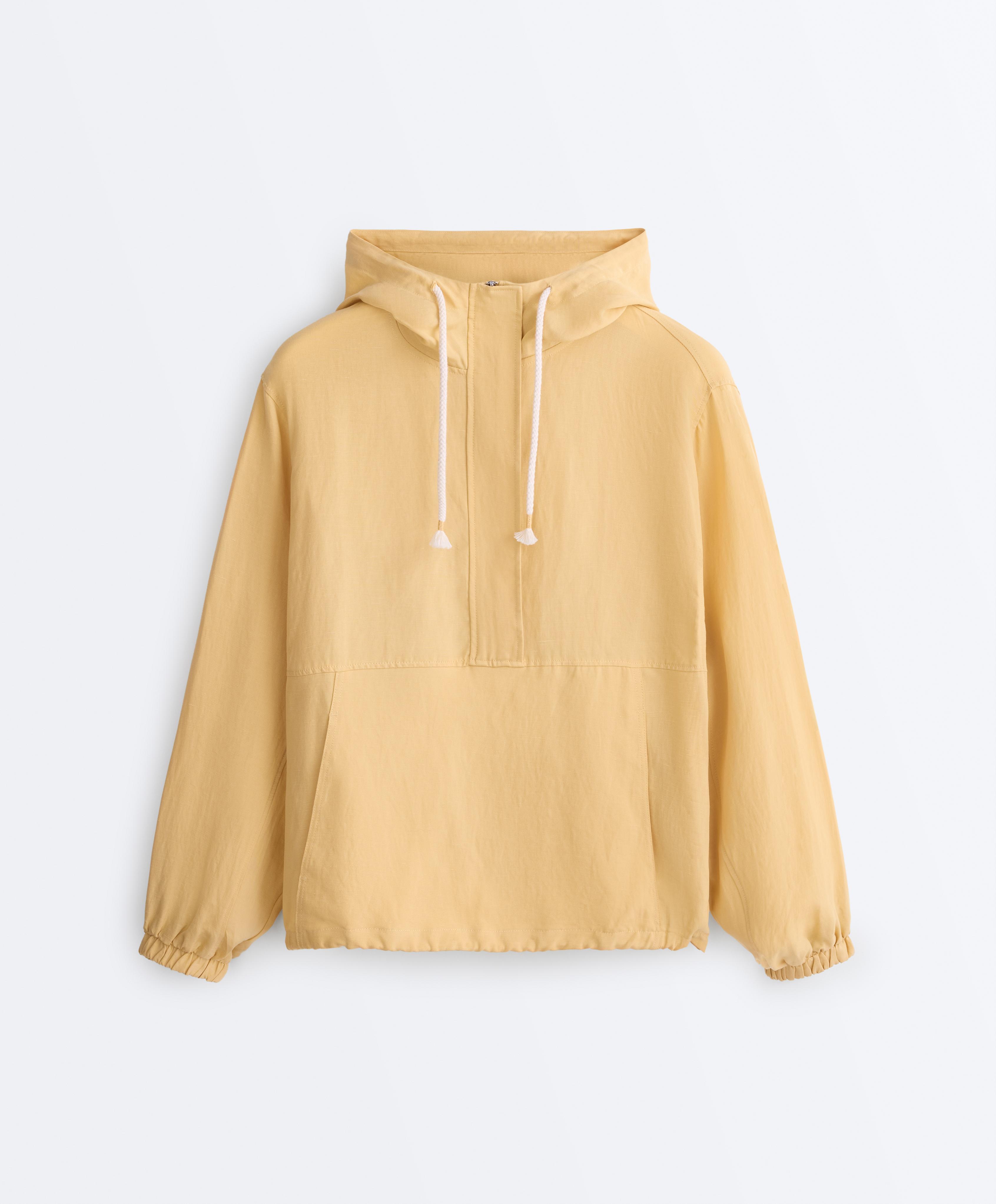 Half-zip sweatshirt with front pocket, lyocell and 24% linen blend — MID-YELLOW