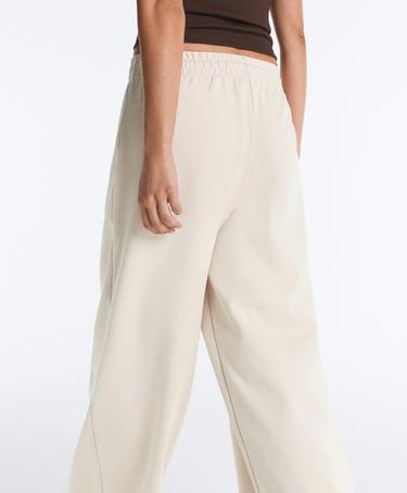 Wide-leg piqué pleat trousers with cotton — PALE MINK 3