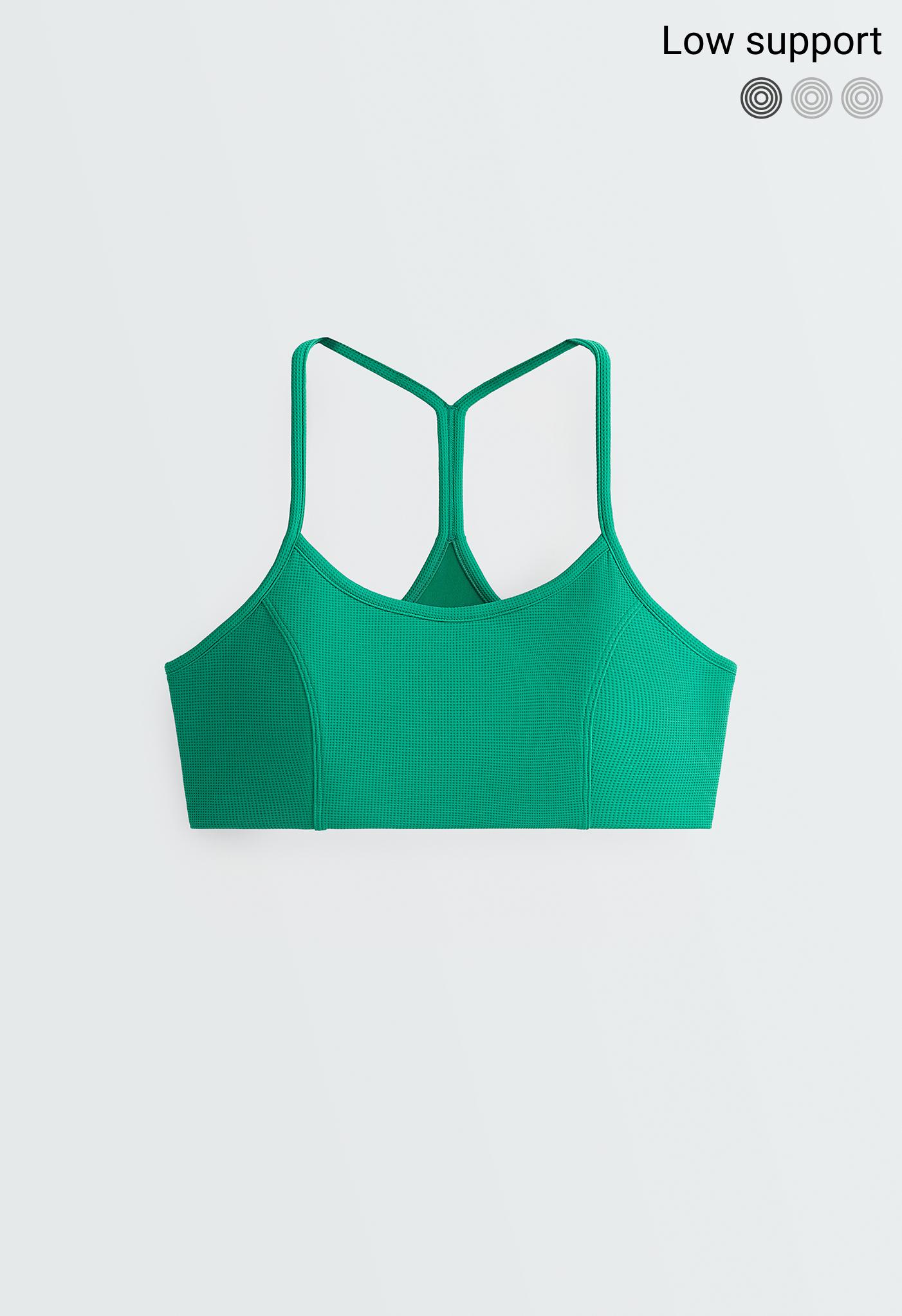 Low-support piqué sports bra — MID-GREEN MELANGE