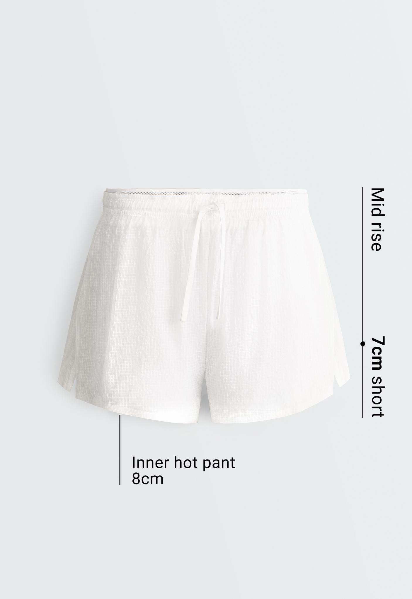 Technical 2-in-1 checked mid-rise shorts — WHITE