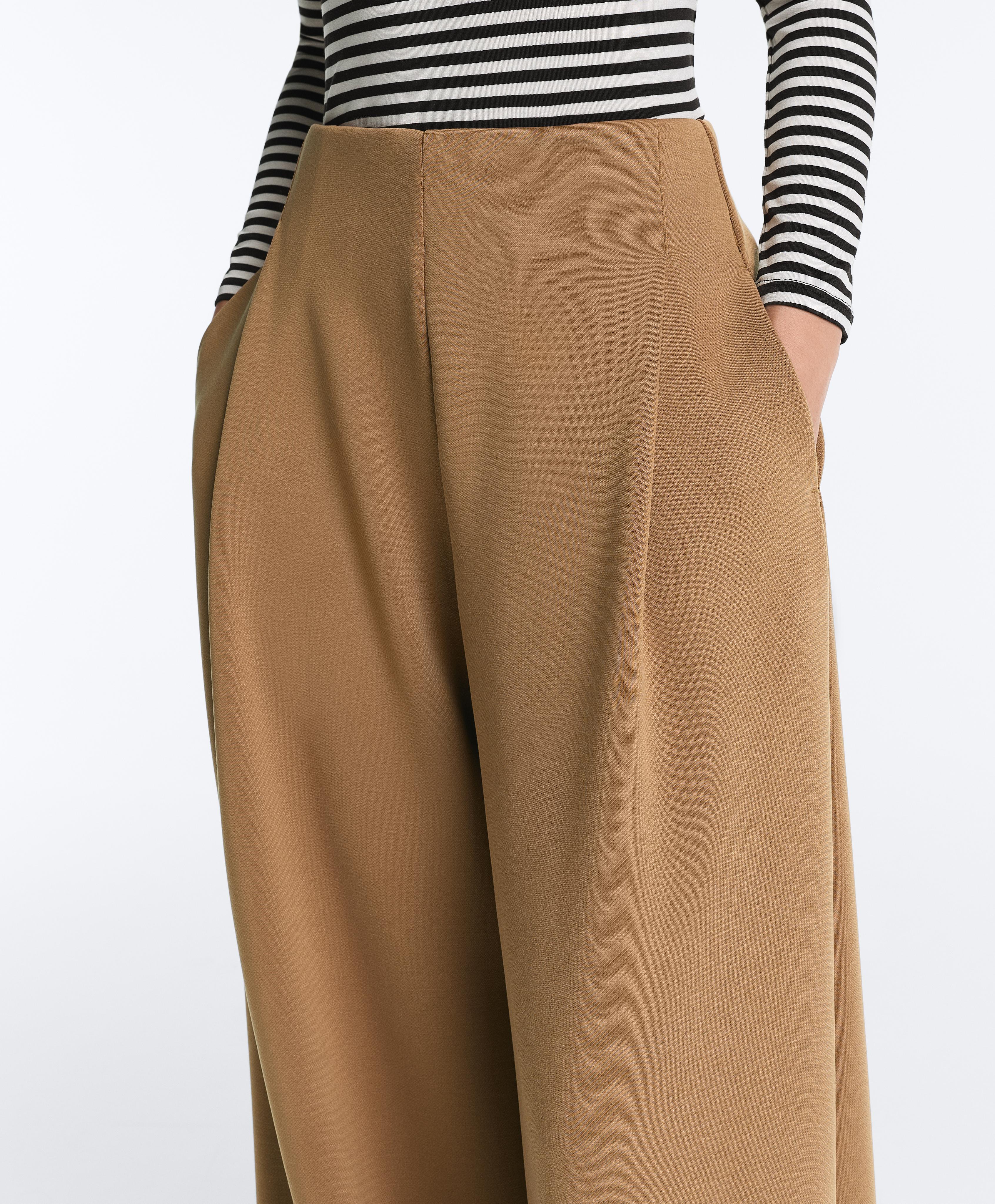 High rise twill wide-leg trousers with pleats — COPPER