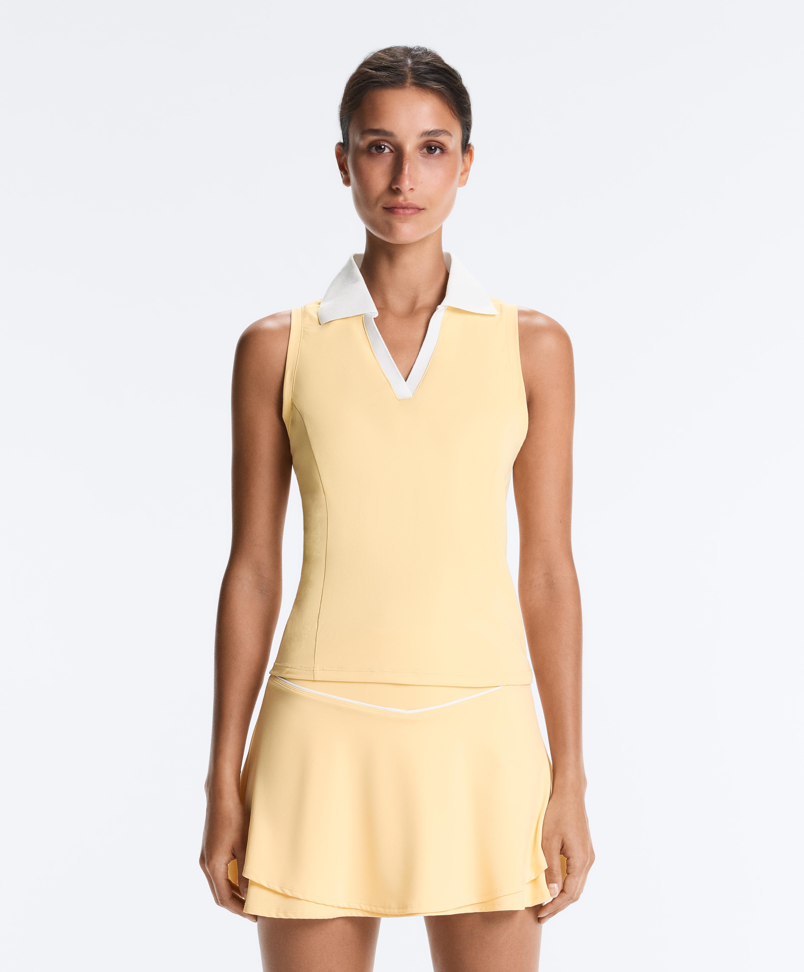 Contrast sleeveless Comfortlux polo shirt — PALE YELLOW