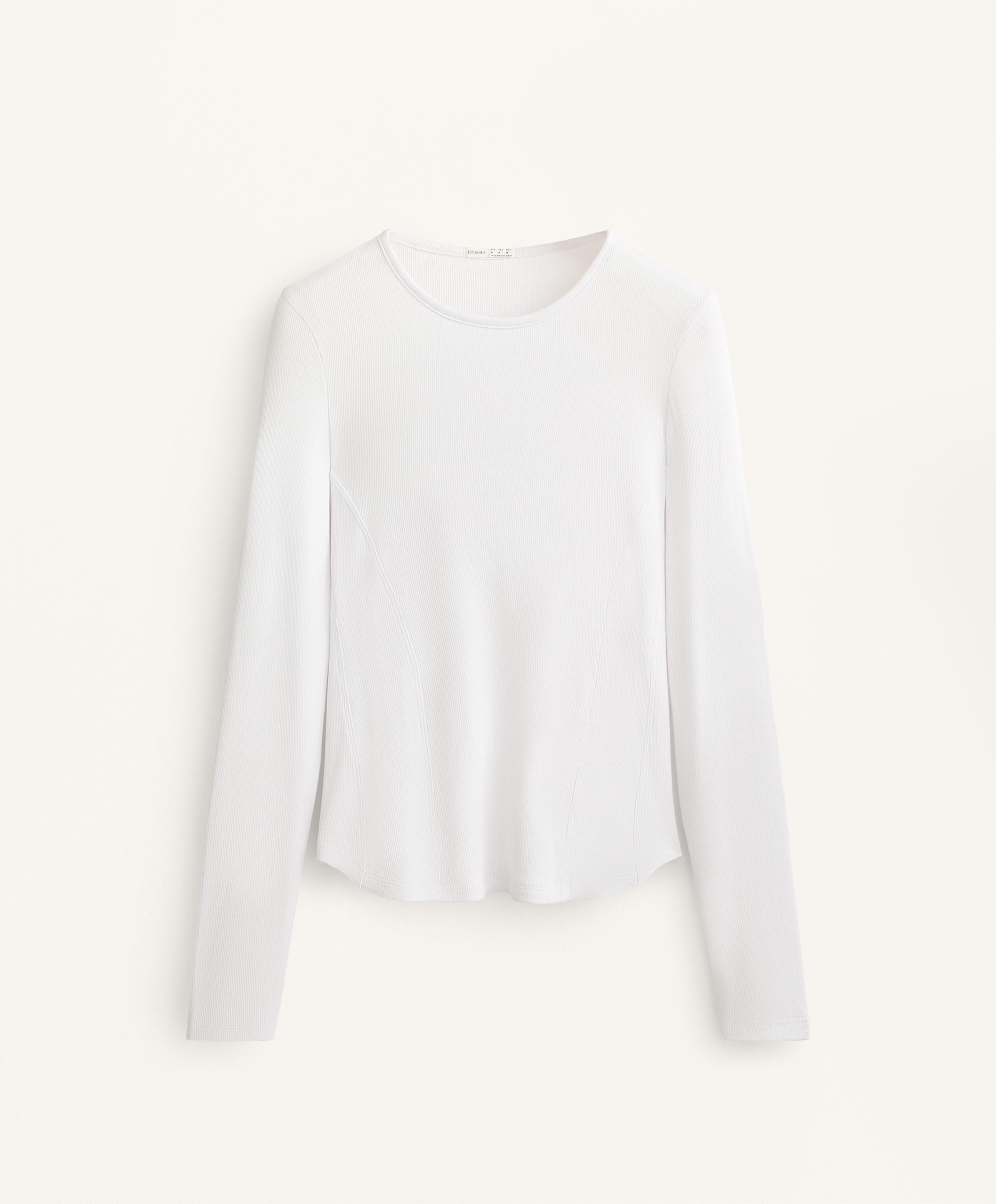 Fitted long sleeve rib T-shirt with cotton and modal