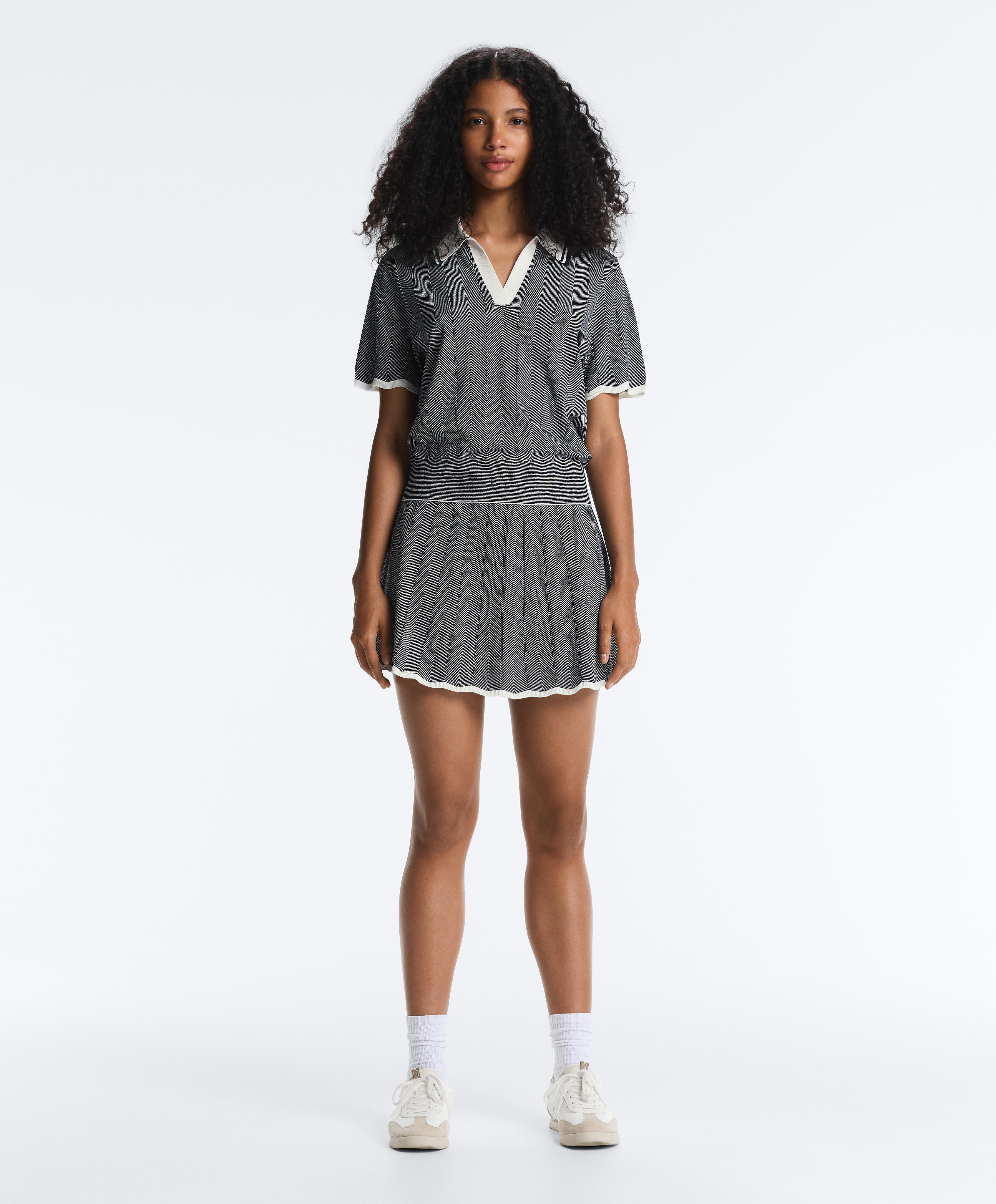 Herringbone knit high rise seamless skirt — NAVY BLUE