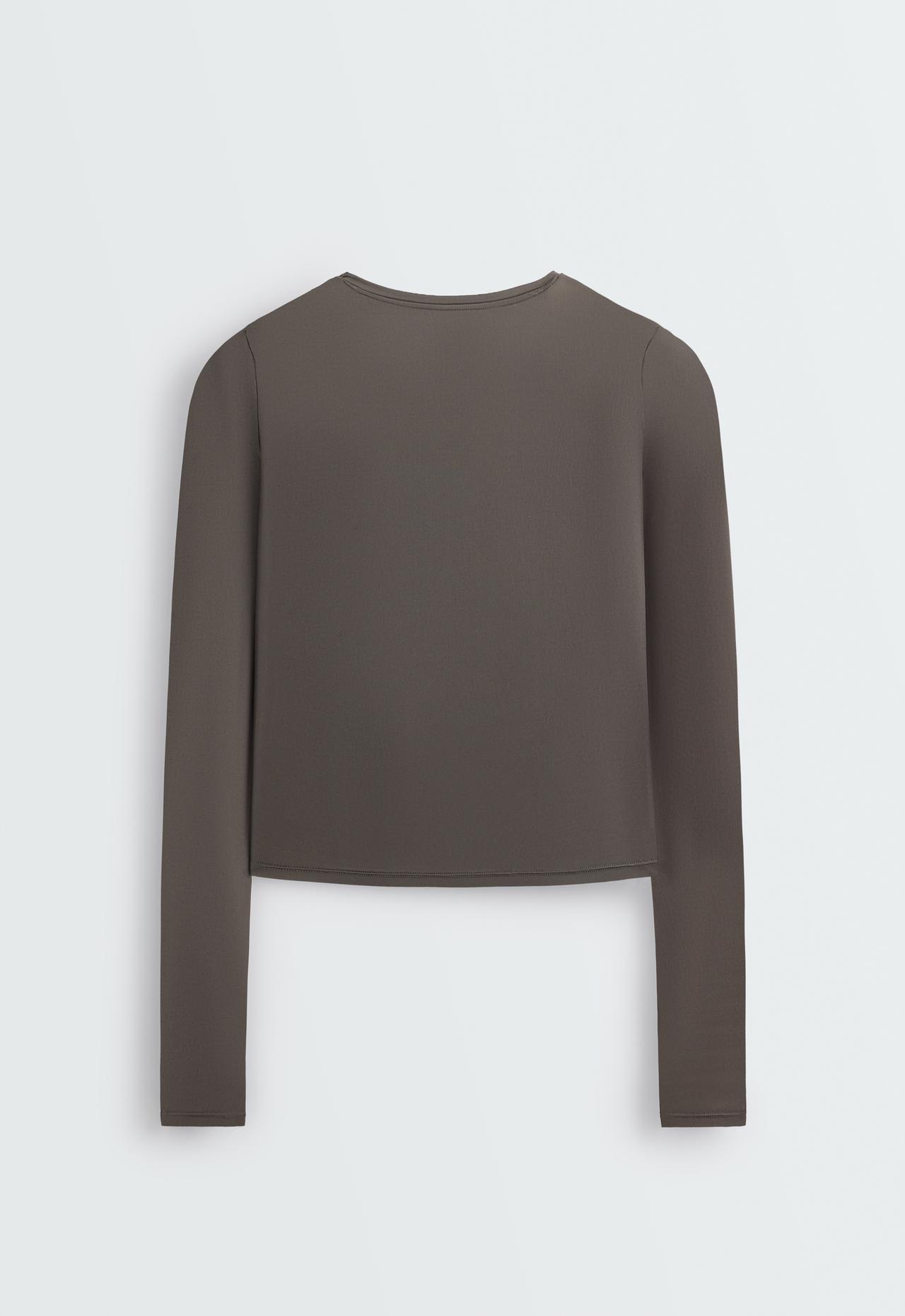 Long-sleeved technical T-shirt with text — CHARCOAL GREY