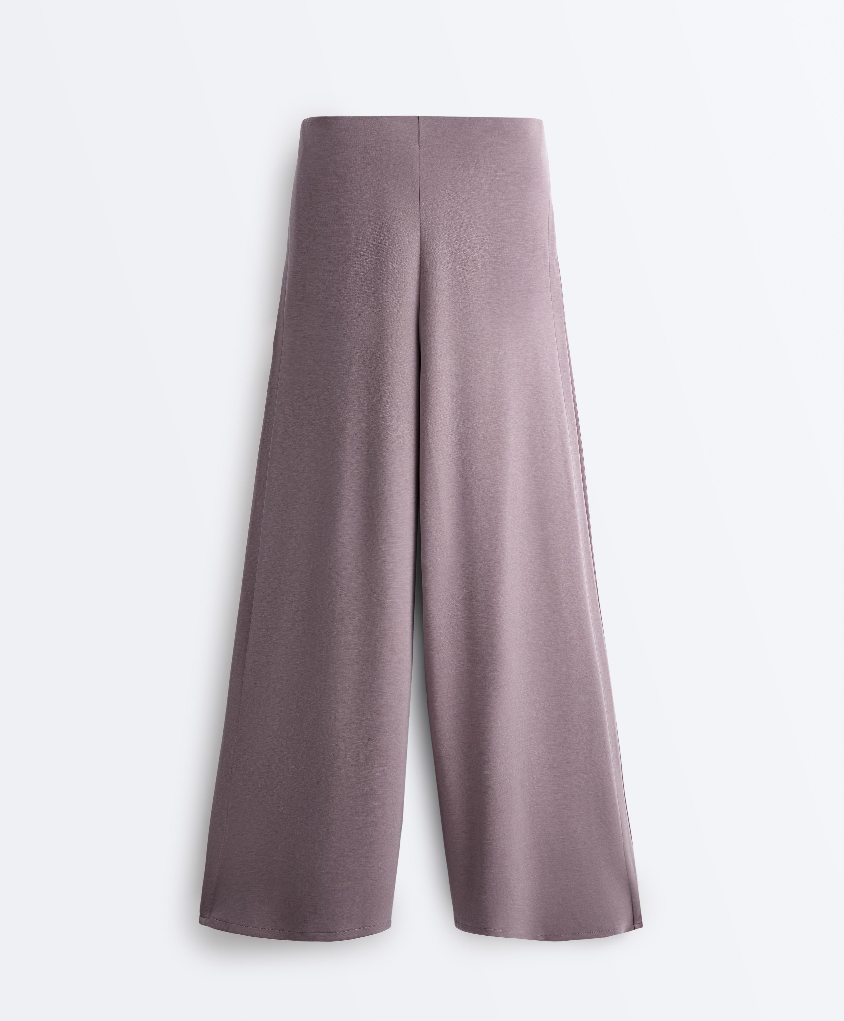 Soft-touch wide-leg trousers with side pleat and modal — GREY-LILAC