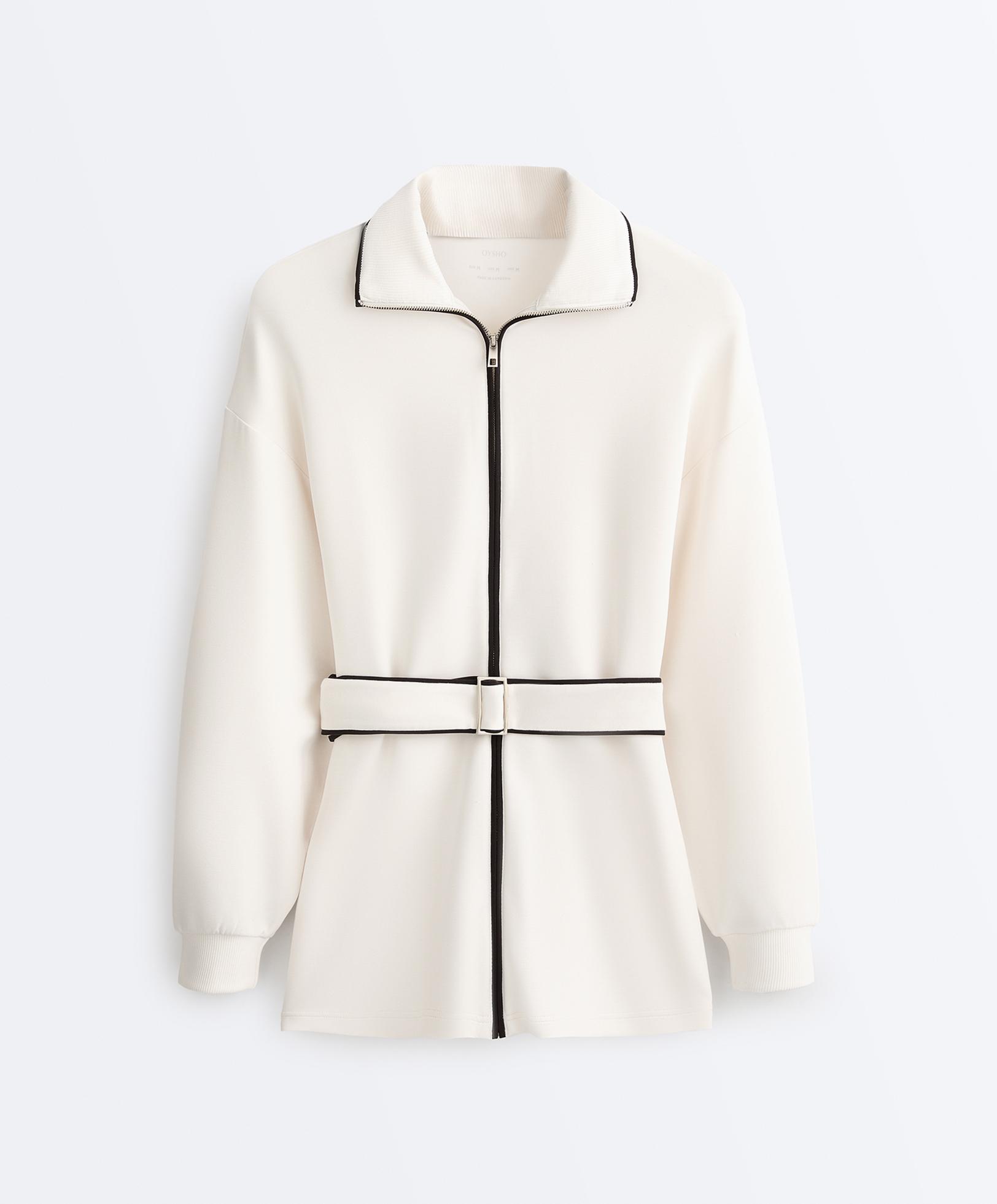 Long piping jacket with soft-touch modal — PALE ECRU