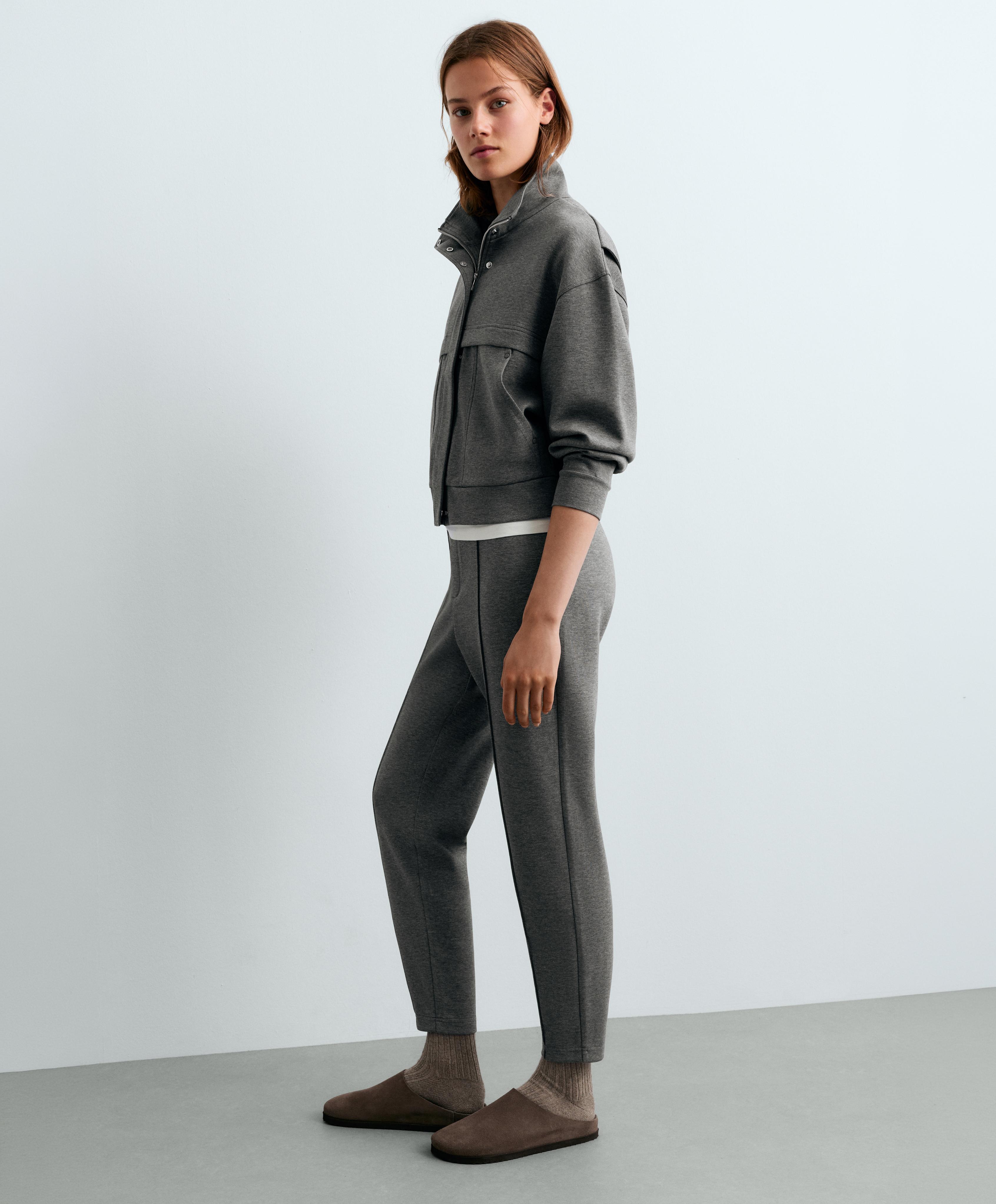 Piqué cotton seam skinny trousers — GREY