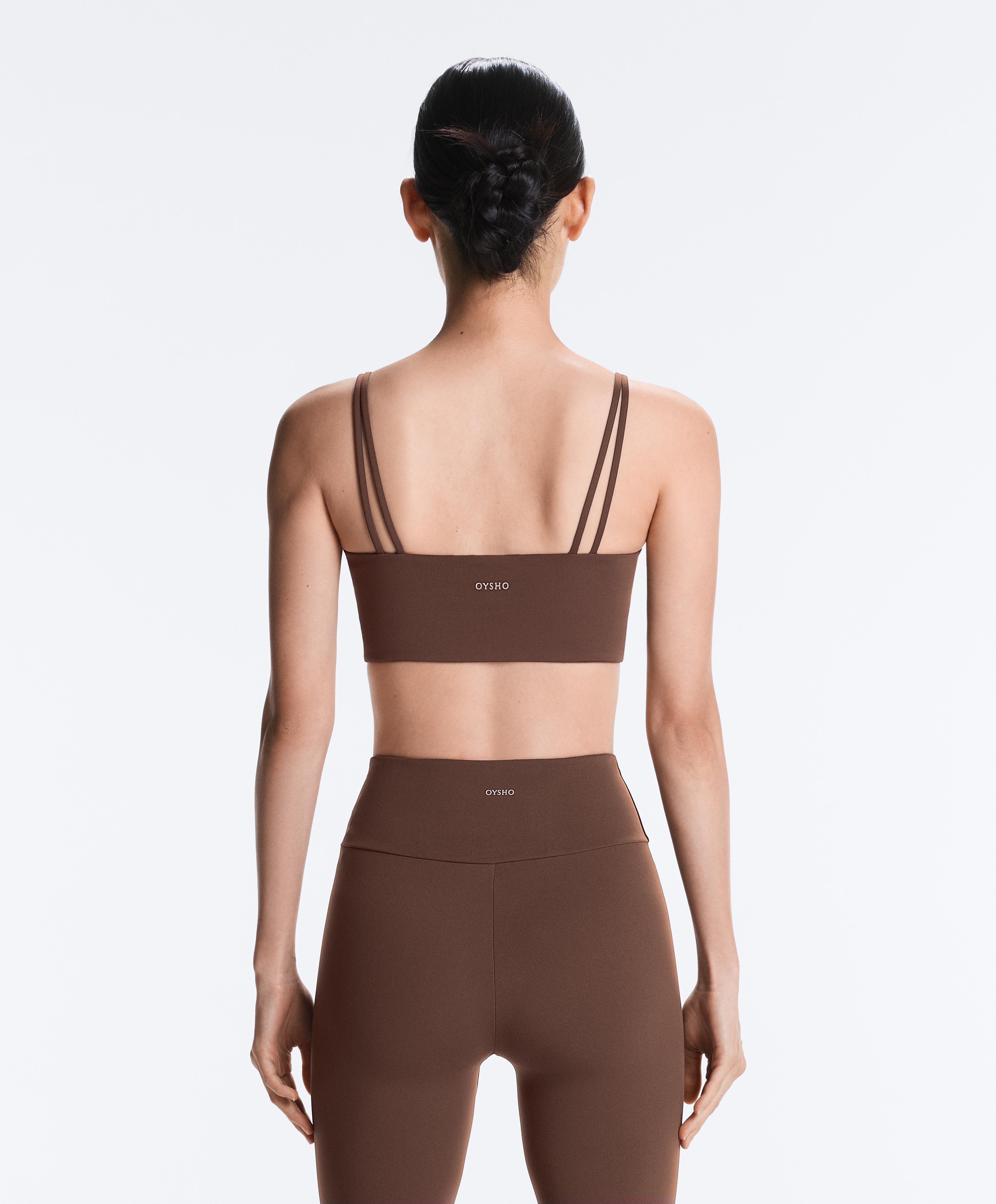 Pleated medium-support Comfortlux sports bra — MID-BROWN