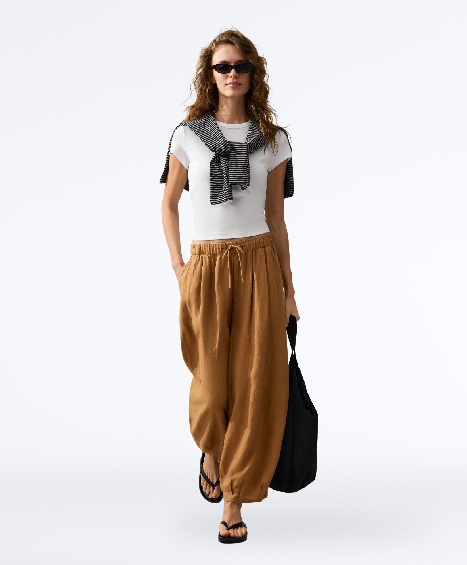 100% linen balloon trousers — MUSTARD