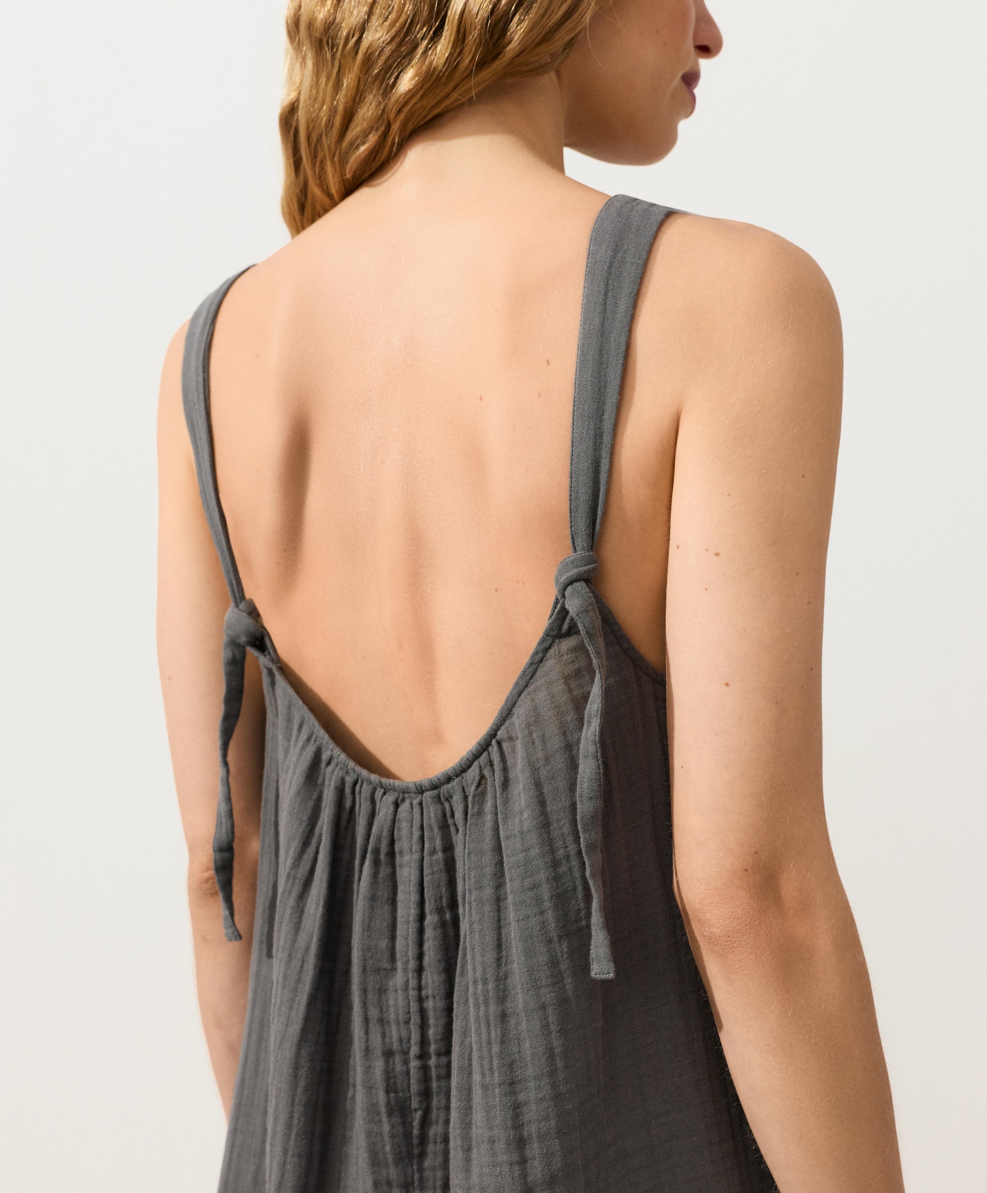 100% cotton gauze short jumpsuit — ASPHALT