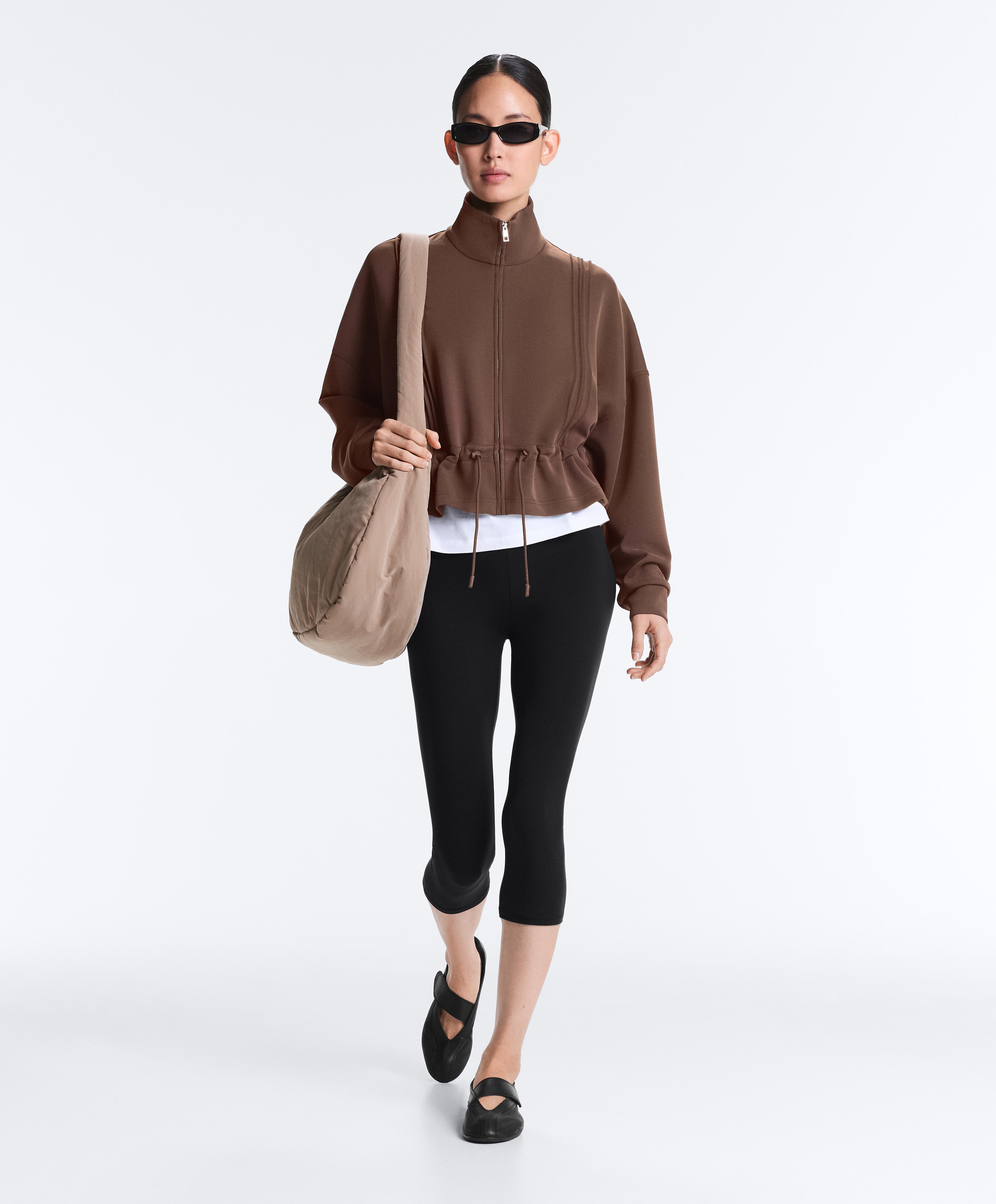 Soft-touch modal jacket with rib trim — MID-BROWN