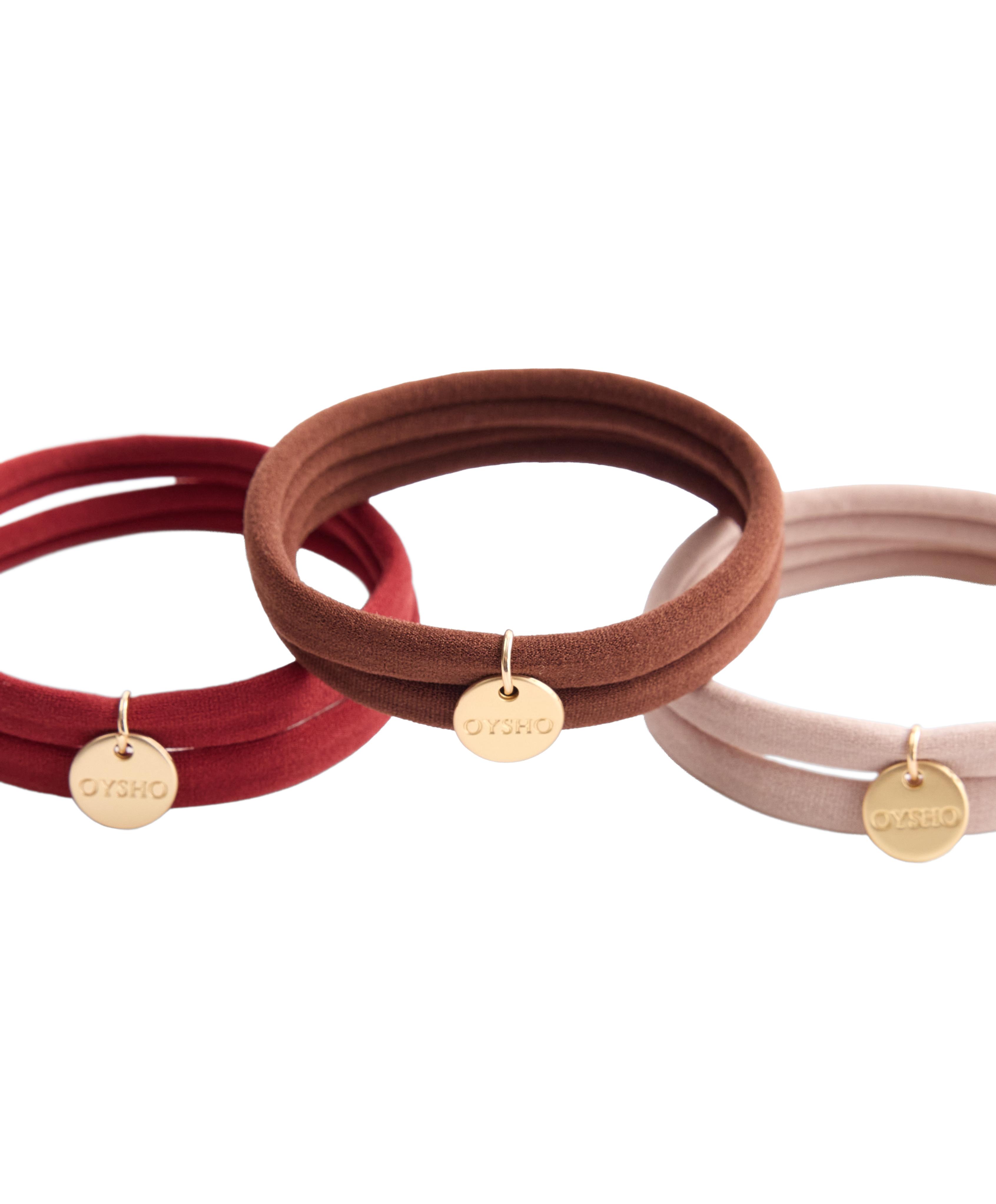 6 Oysho plaque hair ties — DARK BROWN
