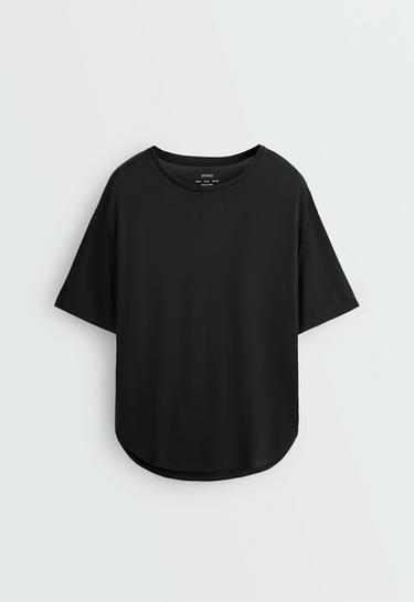Modal blend short-sleeved T-shirt with rounded back hem — BLACK 6