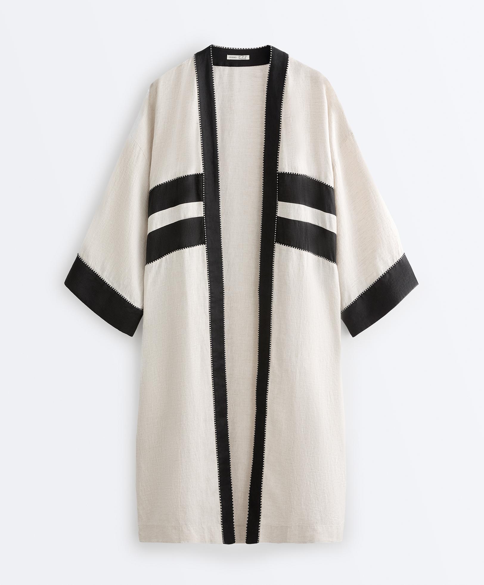 100% linen contrast Kaftan — SAND MELANGE