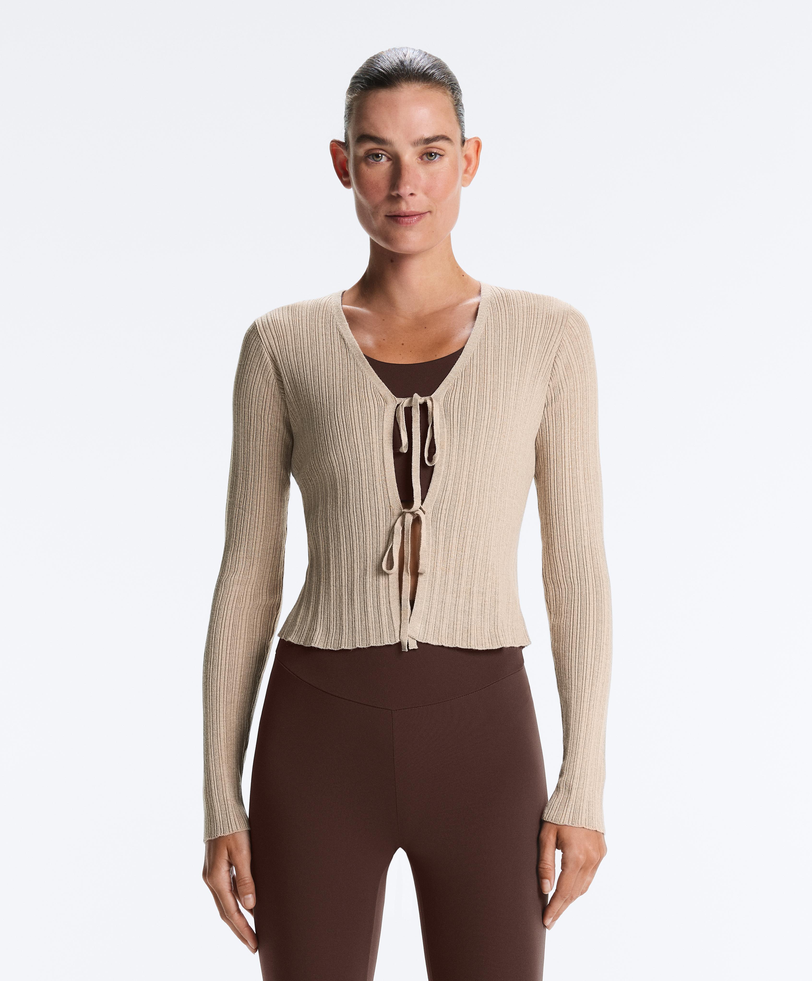 Front tie knit rib cardigan — SANDY