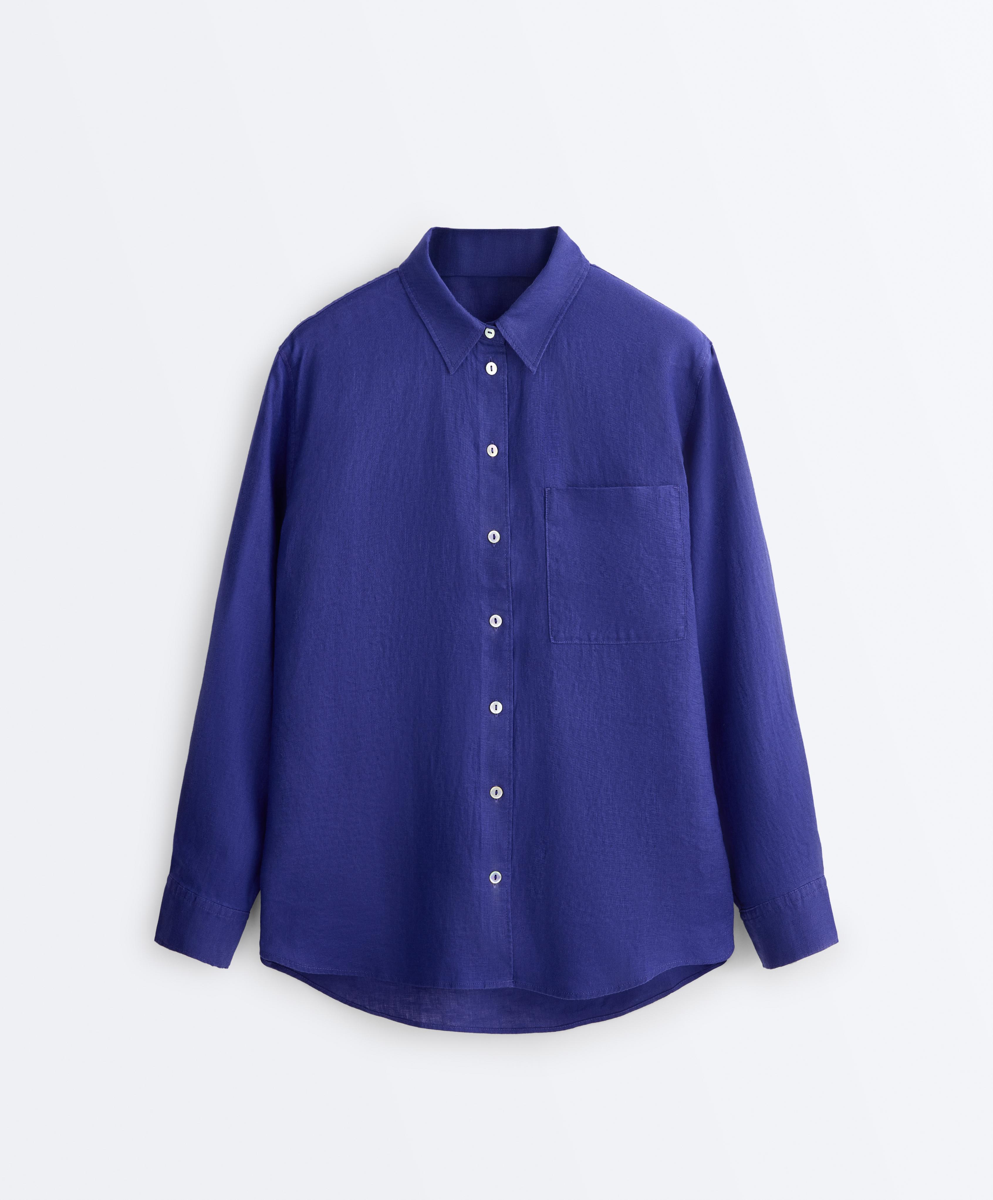 100% linen relaxed shirt — COBALT