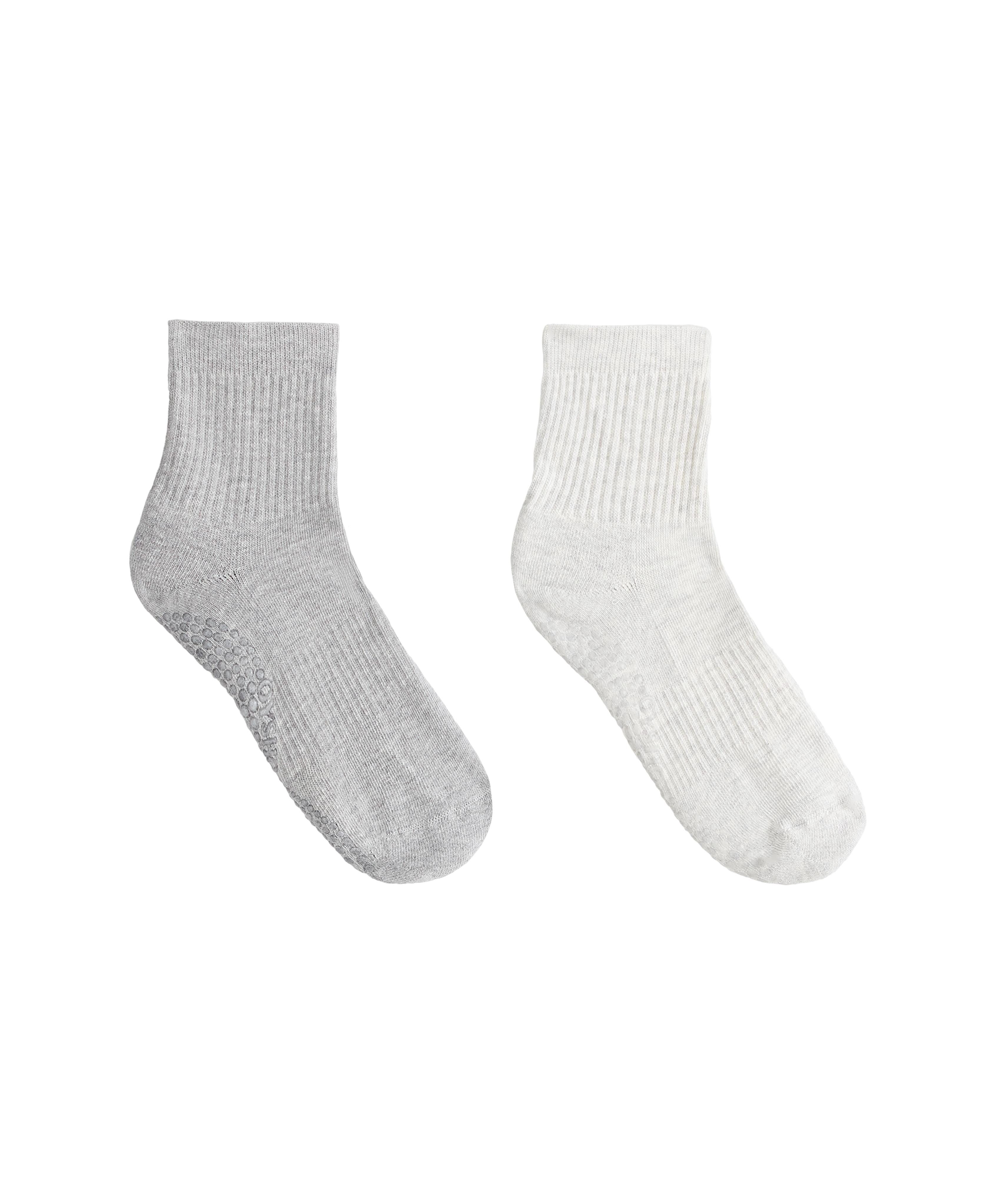 2 pairs of padded cotton quarter yoga and Pilates socks — PALE GREY MELANGE