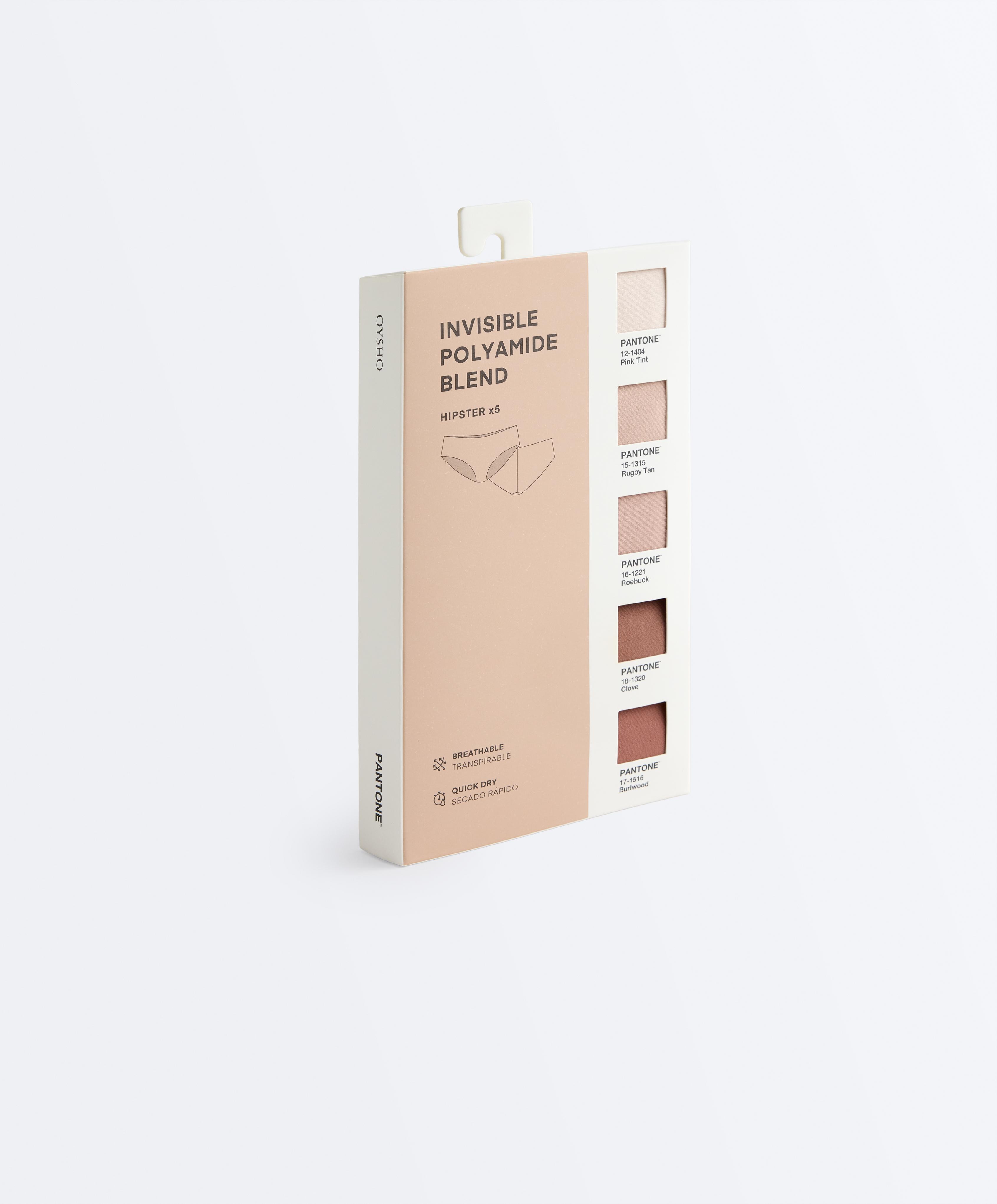 5 invisible polyamide blend PANTONE™ hipster briefs — BEIGE