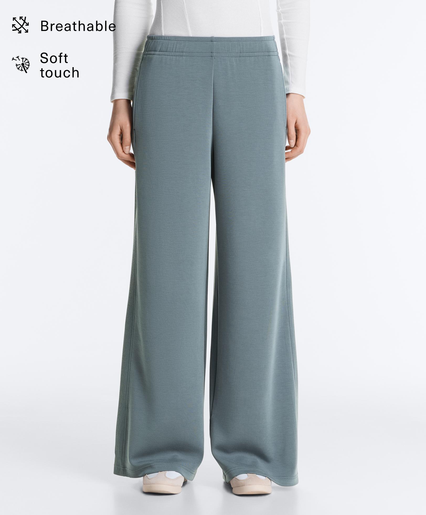 Side rib straight-leg trousers with soft-touch modal — DARK GREY-BLUE