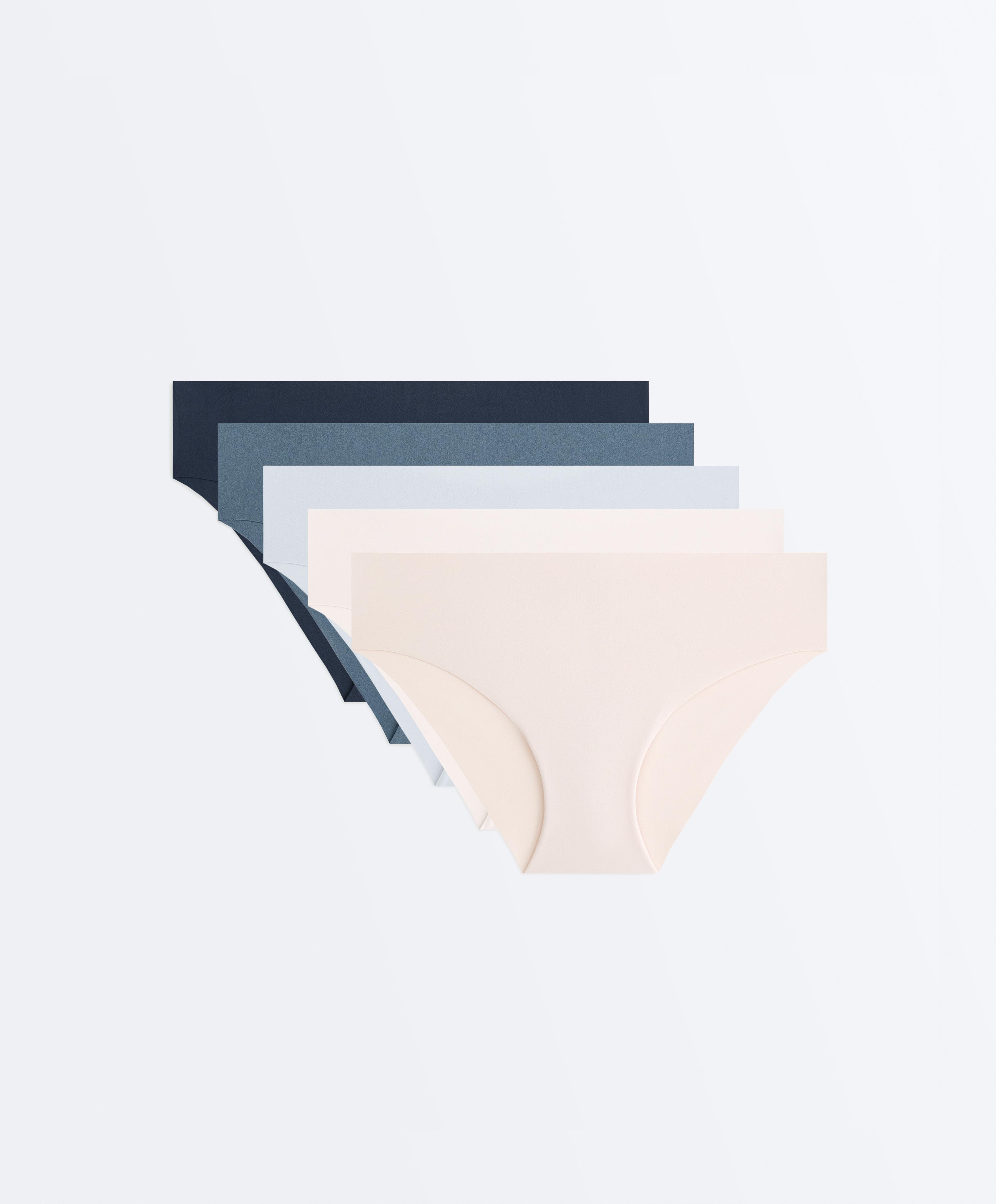 5 laser-cut invisible polyamide blend hipster briefs — MID GREY-BLUE