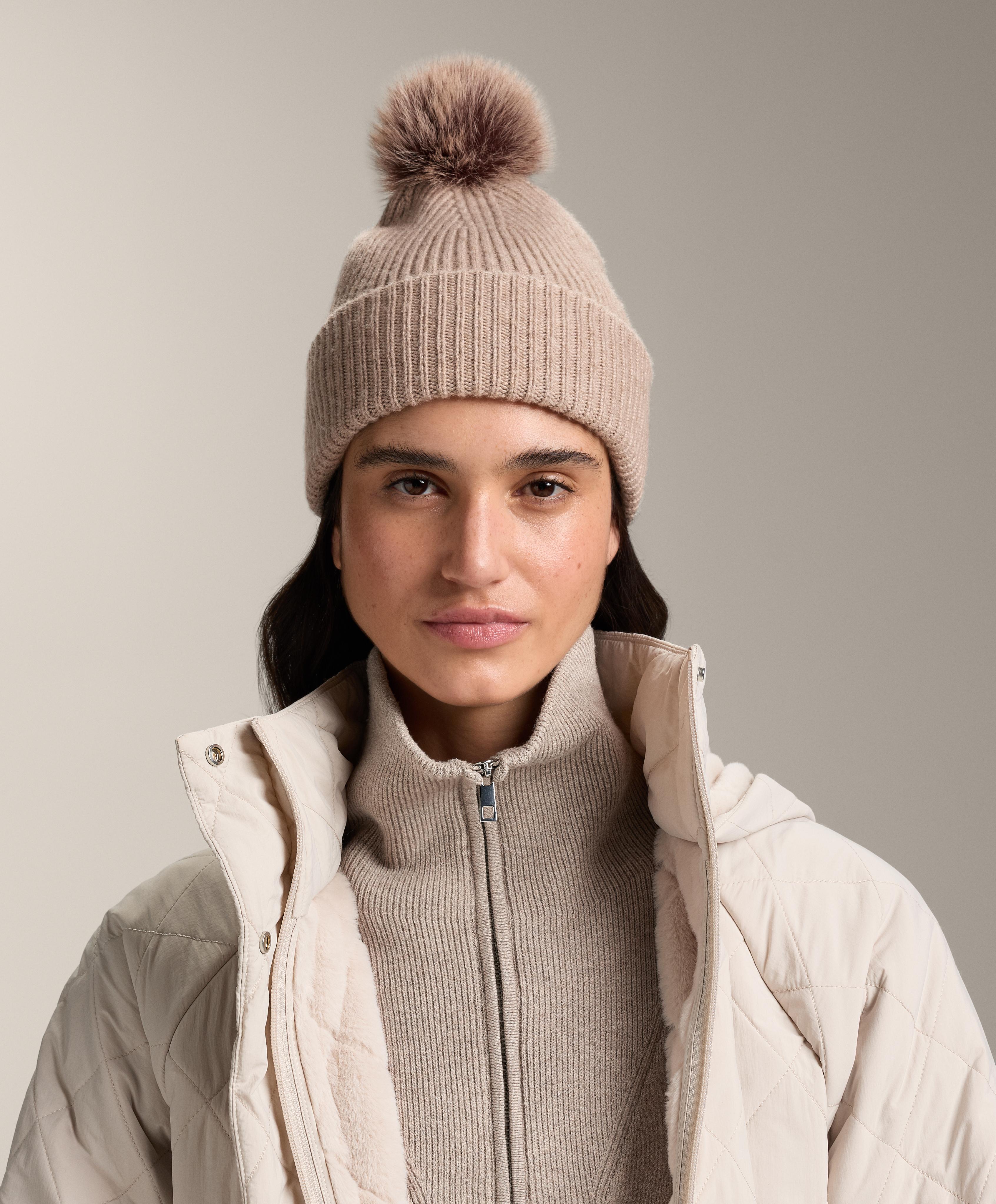 Wool blend knit pompom hat — SOFT MINK
