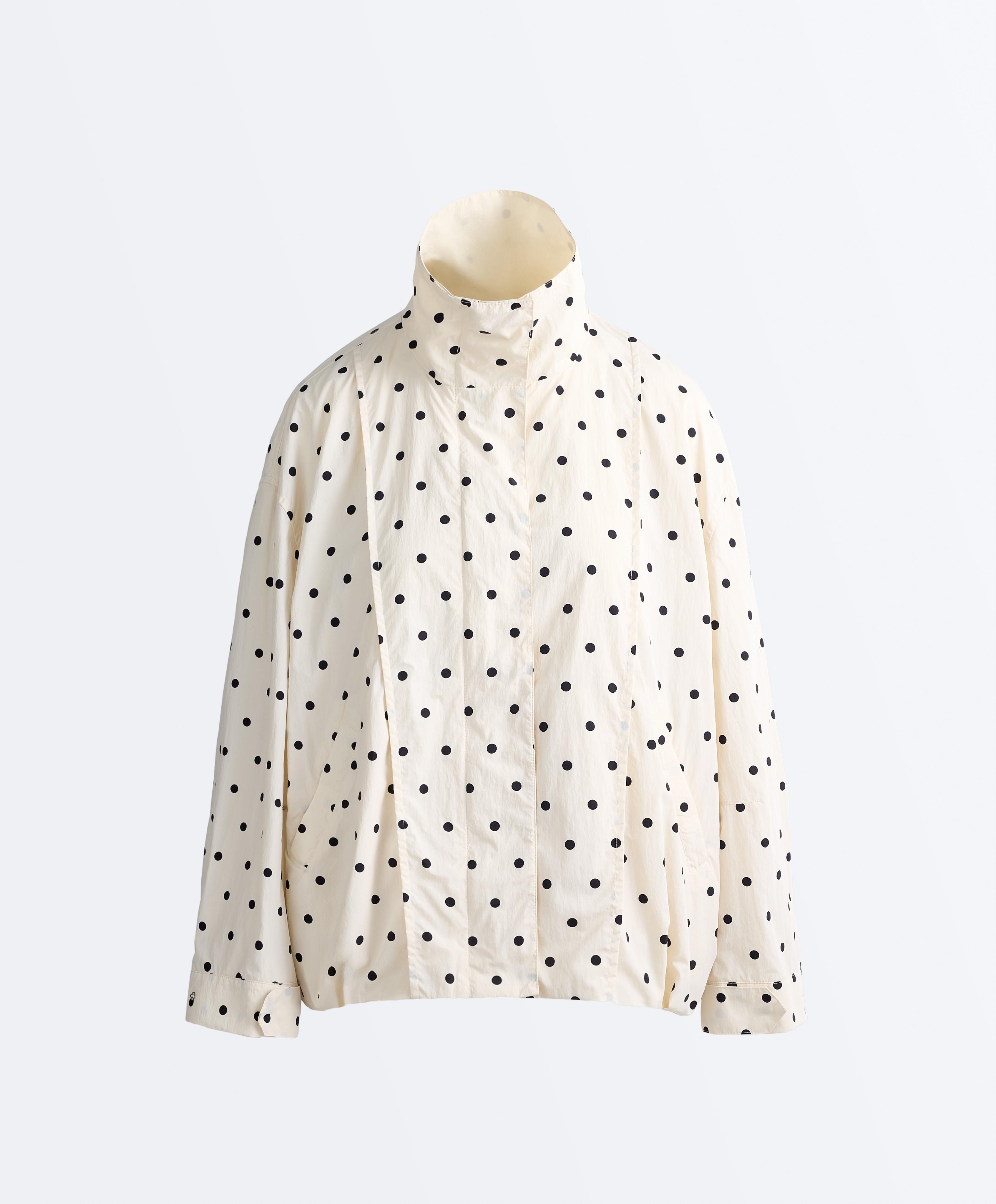Long water-repellent polka dot jacket — PALE ECRU